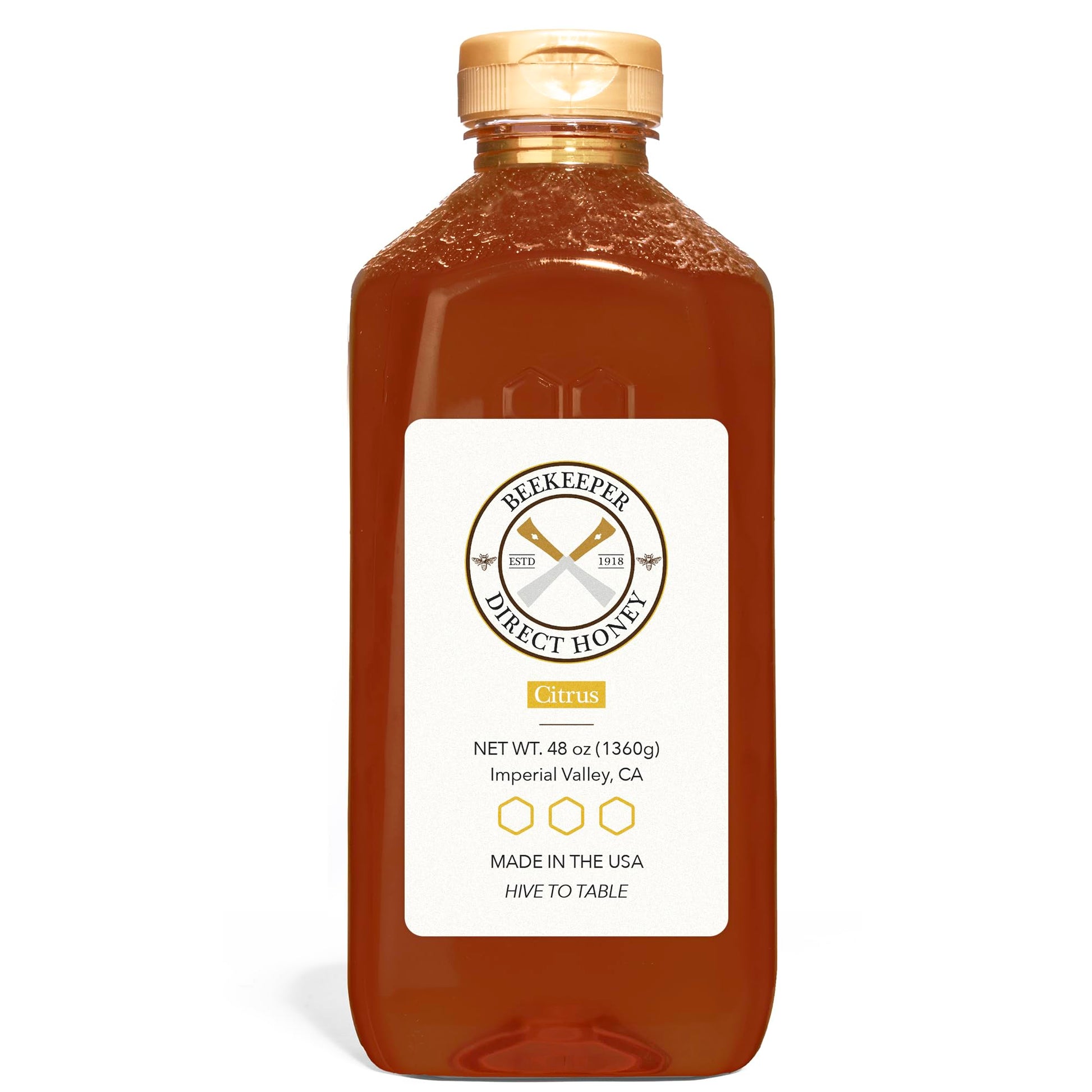 Beekeeper Direct Raw Unfiltered Citrus Honey - All Natural Non-GMO - 48 Fl Oz Squeeze Bottle