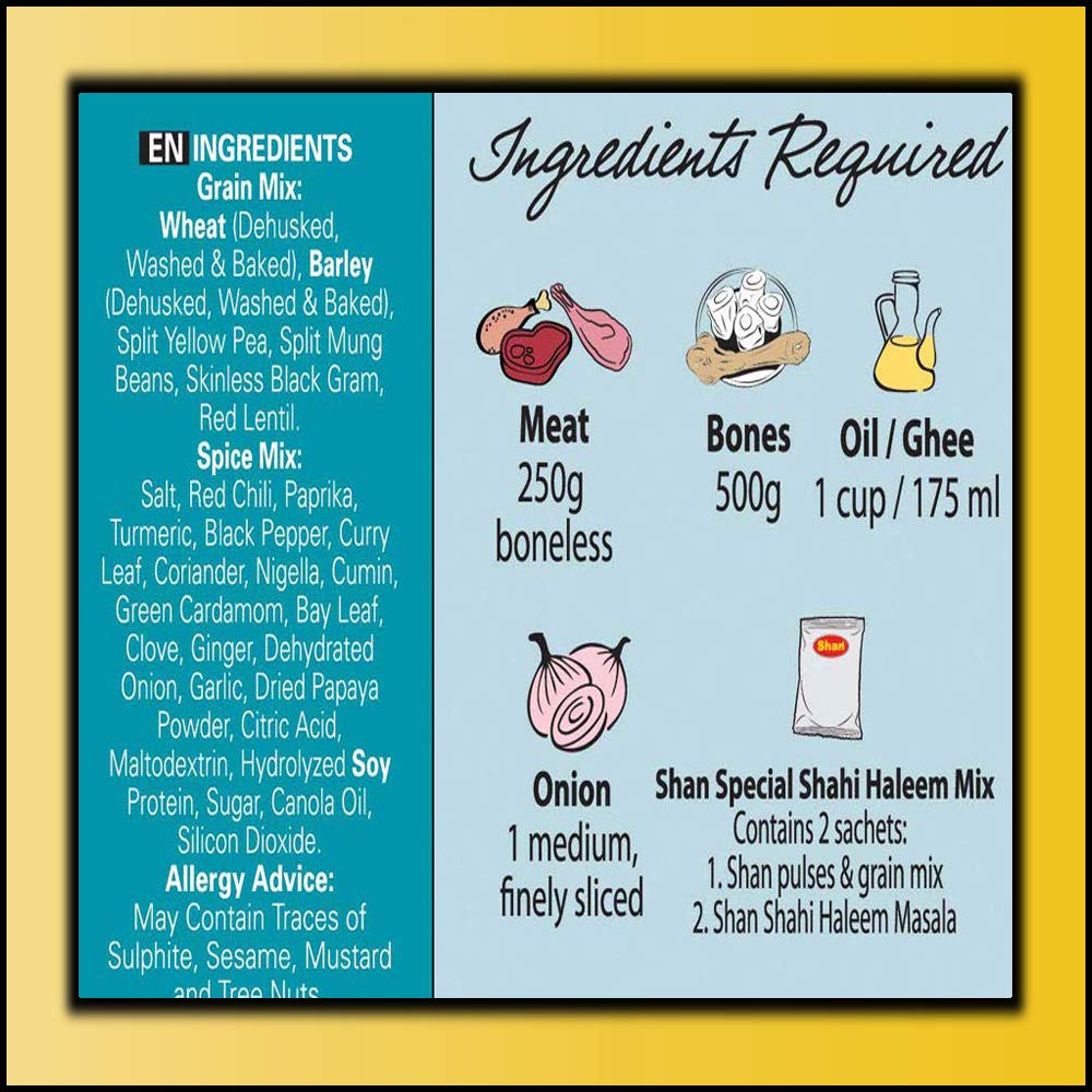 Shan Shahi Haleem Recipe Mix - Spice Powder for Meat, Lentil & Wheat Curry - 10.5 oz (300g) - Vegetarian - Airtight Bag in Box