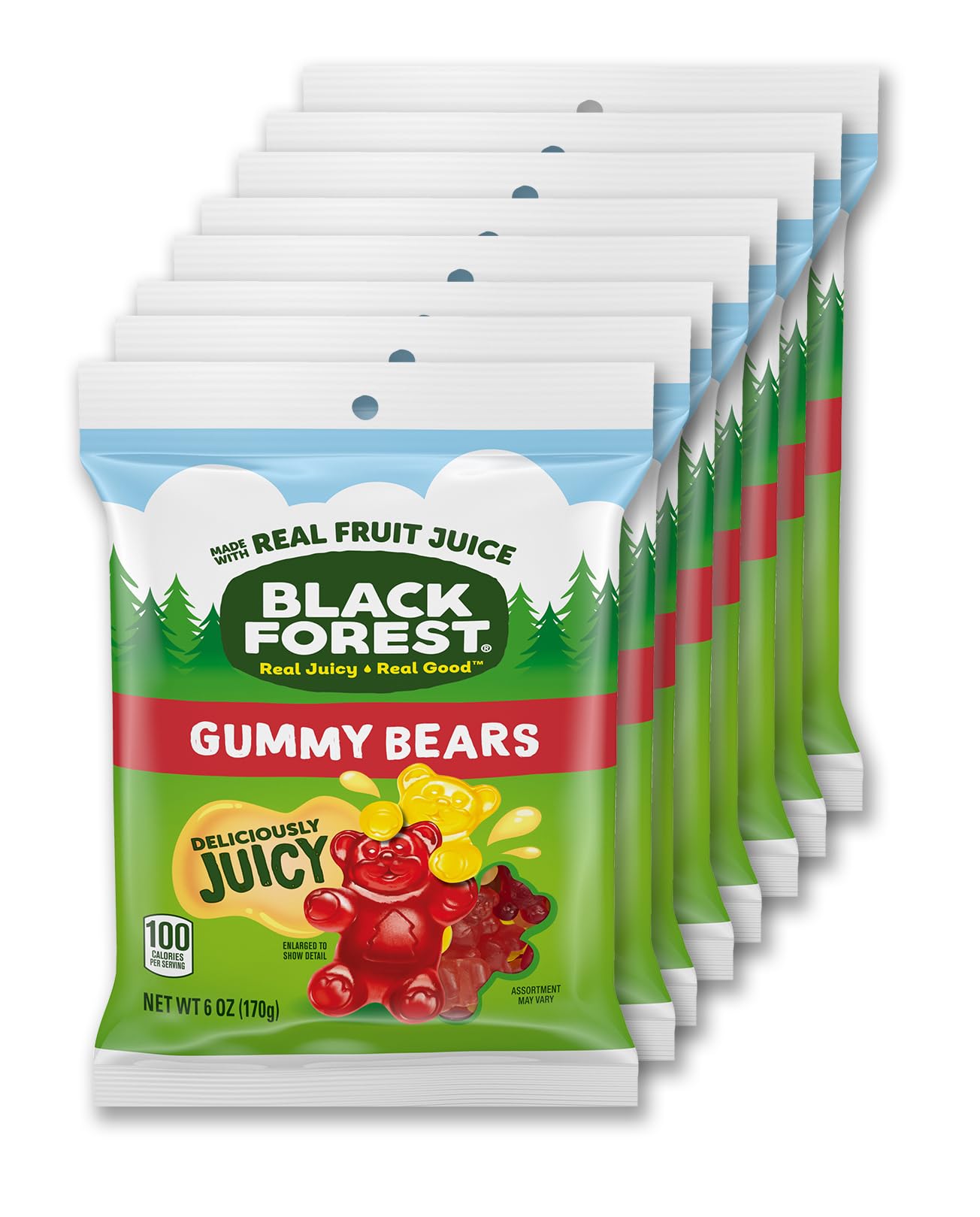 Black Forest Gummy Bears Candy, Real Fruit Juice, 6oz Bags, Pack of 8