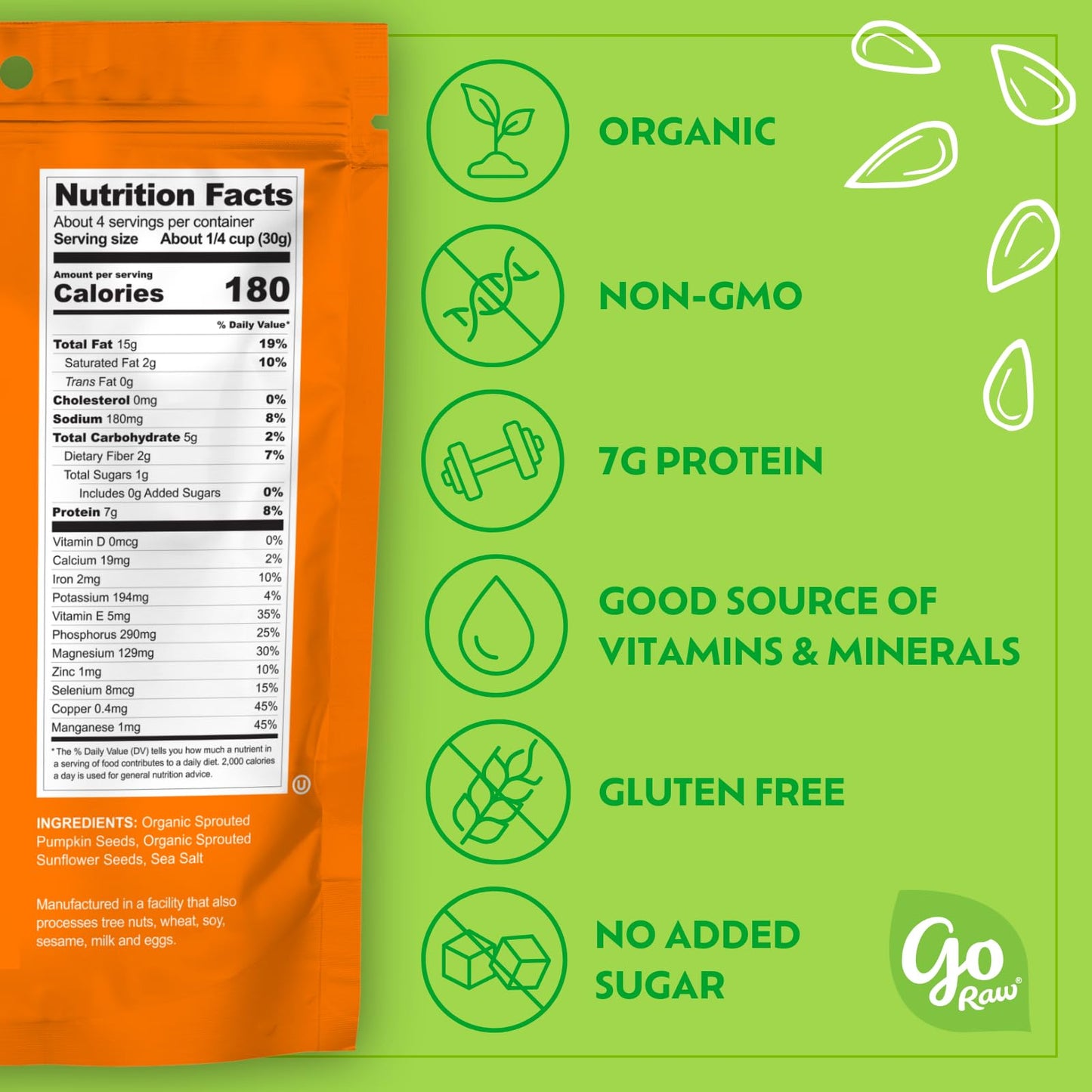 Go Raw Organic Sprouted Sea Salt Sprouted Snacking Seeds, 4 Oz, 6 Pack, Pumpkin & Sunflower Seeds, Keto, Kosher