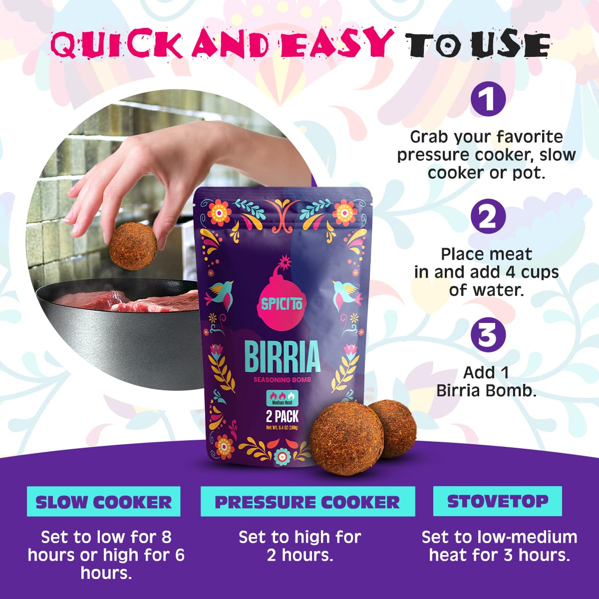 Spicito Birria  S Seasoning 2-Pack - Just Add Water & Meat For Easy Cooking, Authentic Mexican Spices. Ideal For Stove Top, Slow Cooker, Pressure Cooker