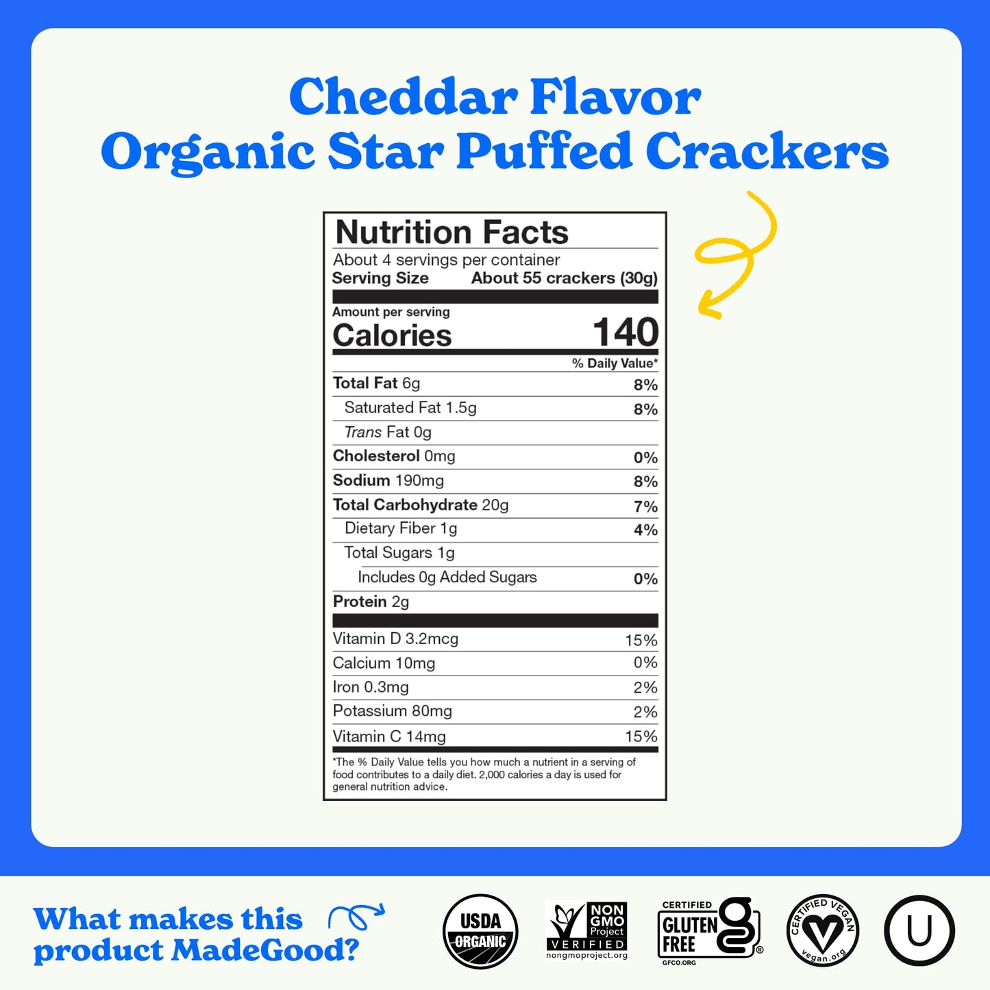 MadeGood Cheddar Star Puffed  ers, Organic Snacks, 4.26oz Pouch, Pack of 1