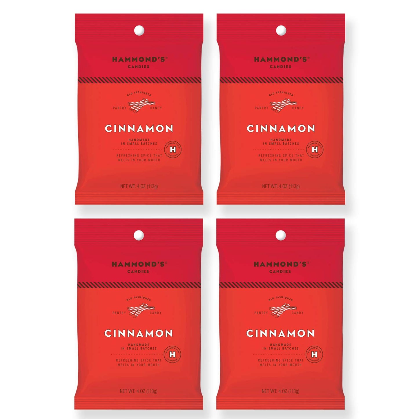 Hammonds Candies - Old Fashioned Cinnamon Pantry Candies - 4-4 Ounce Bags, Sugar Dusted Cinnamon Drops, Handmade In Small Batche