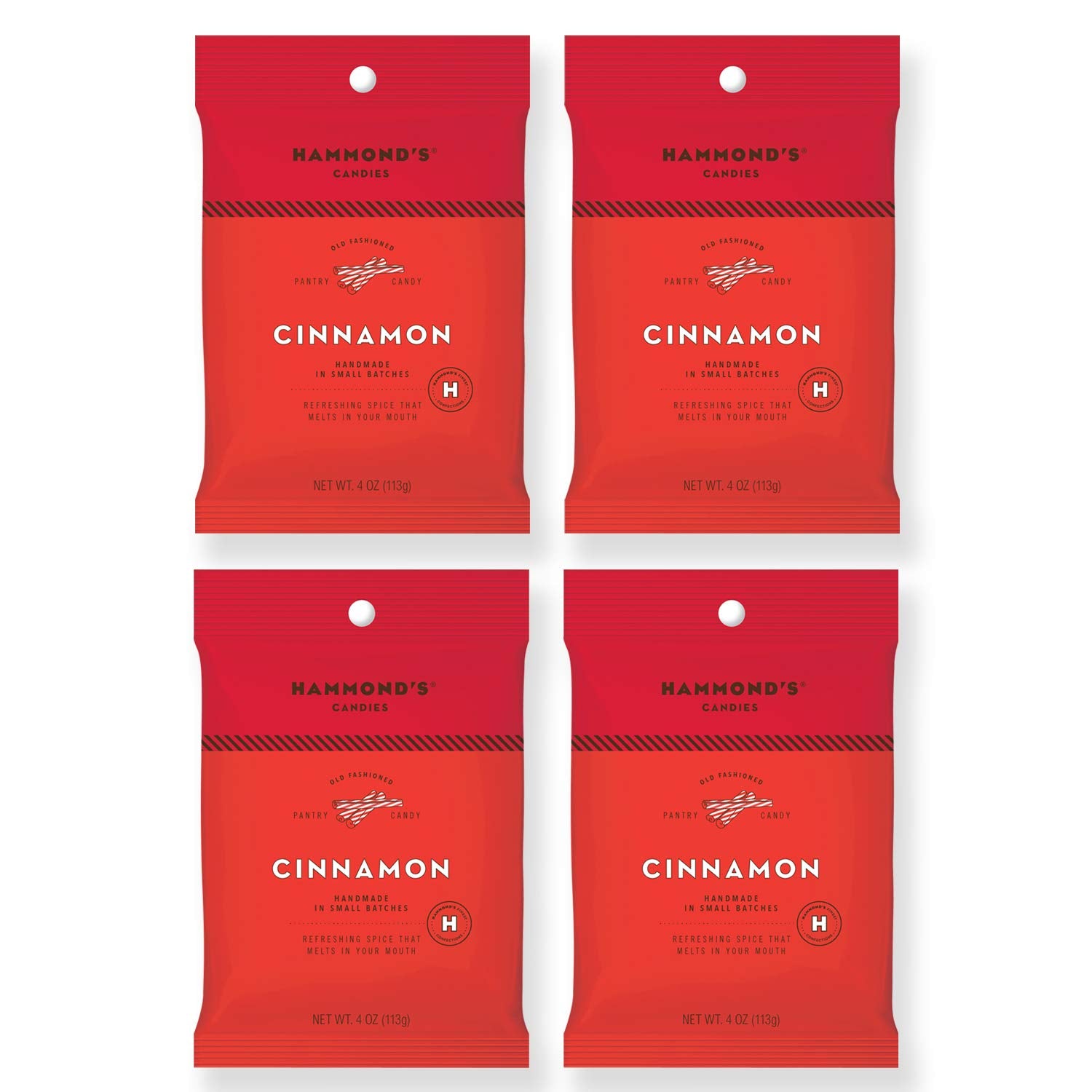 Hammonds Candies - Old Fashioned Cinnamon Pantry Candies - 4-4 Ounce Bags, Sugar Dusted Cinnamon Drops, Handmade In Small Batche