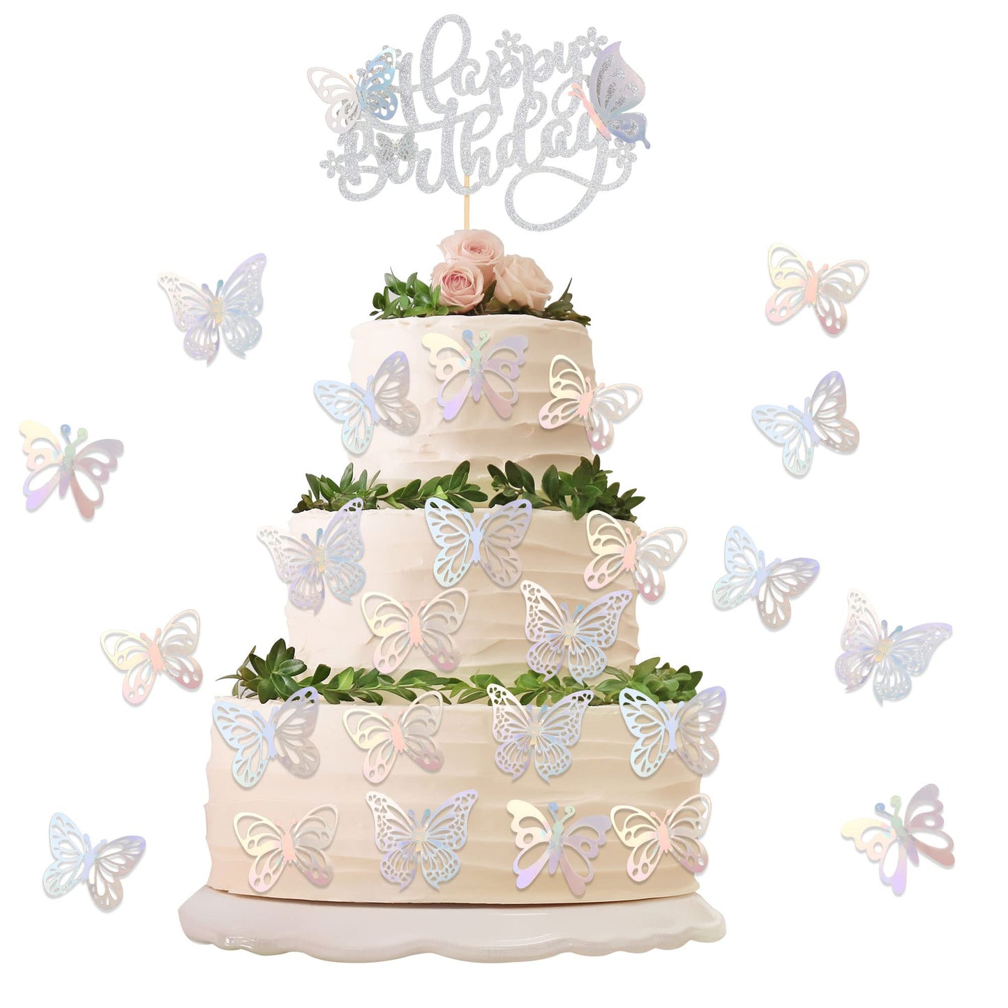 25Pcs Butterfly Cake Topper Glitter 3D Butterfly Cupcake Toppers With Happy Birthday Cake Topper For Wedding Anniversary Baby Sh