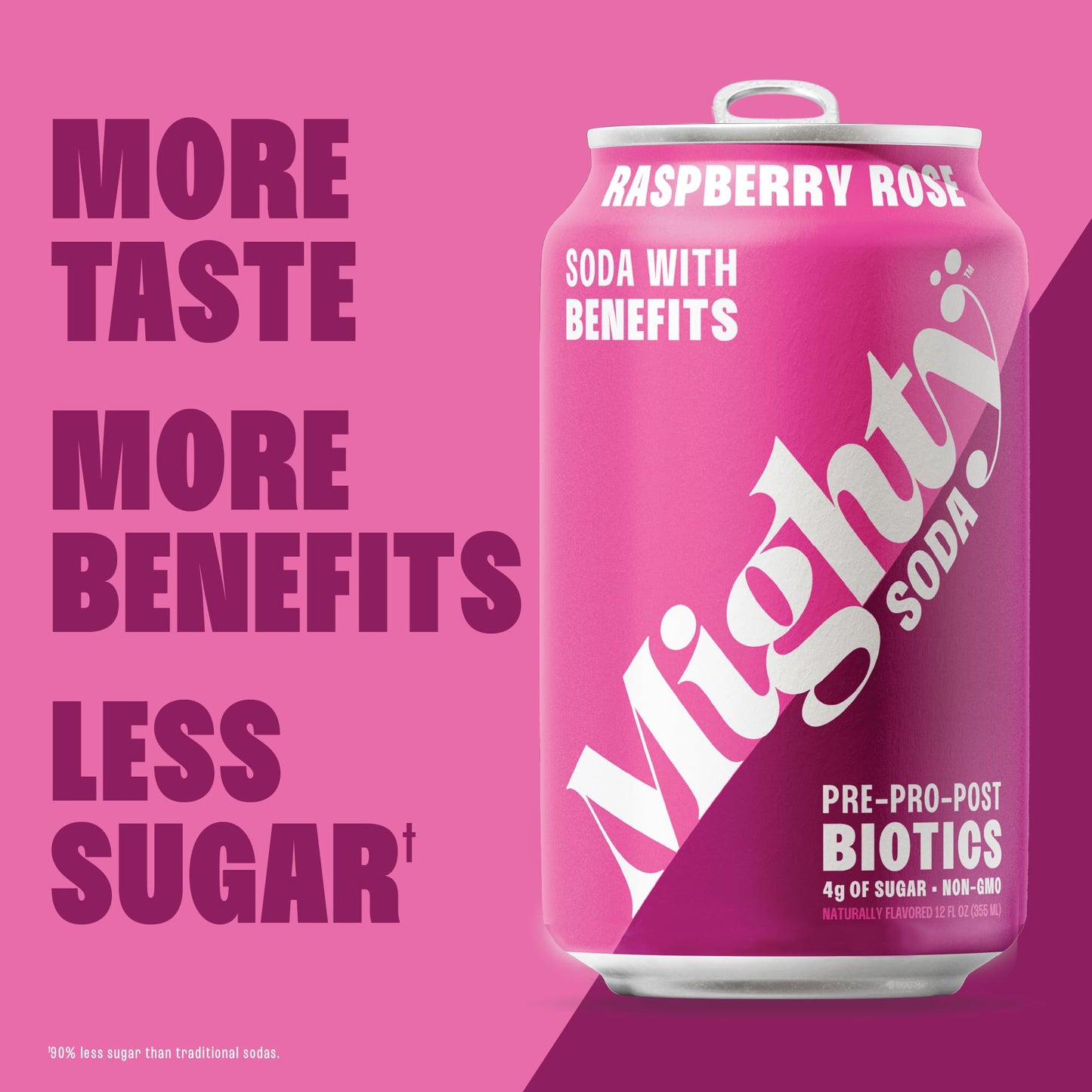Mighty Soda Raspberry Rose, Prebiotics, Probiotics & Postbiotics, Functional Soft Drink With More Gut Health Benefits, Non-Gmo,