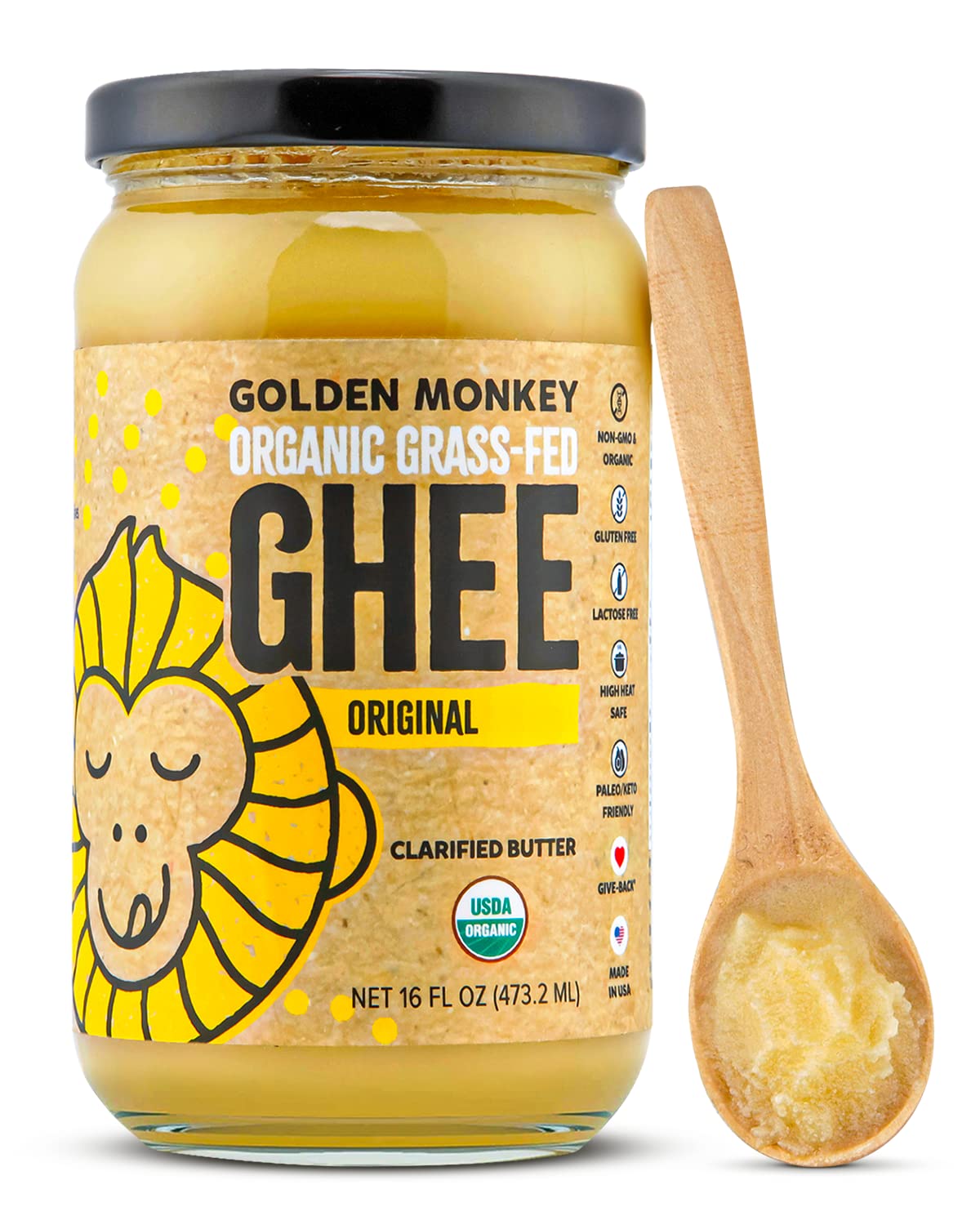 Organic Ghee Butter Grass Fed Clarified - 16 Oz Ghee Butter - Unsalted Butter Certified Organic Ghee Oil - Perfect For Paleo, Ke