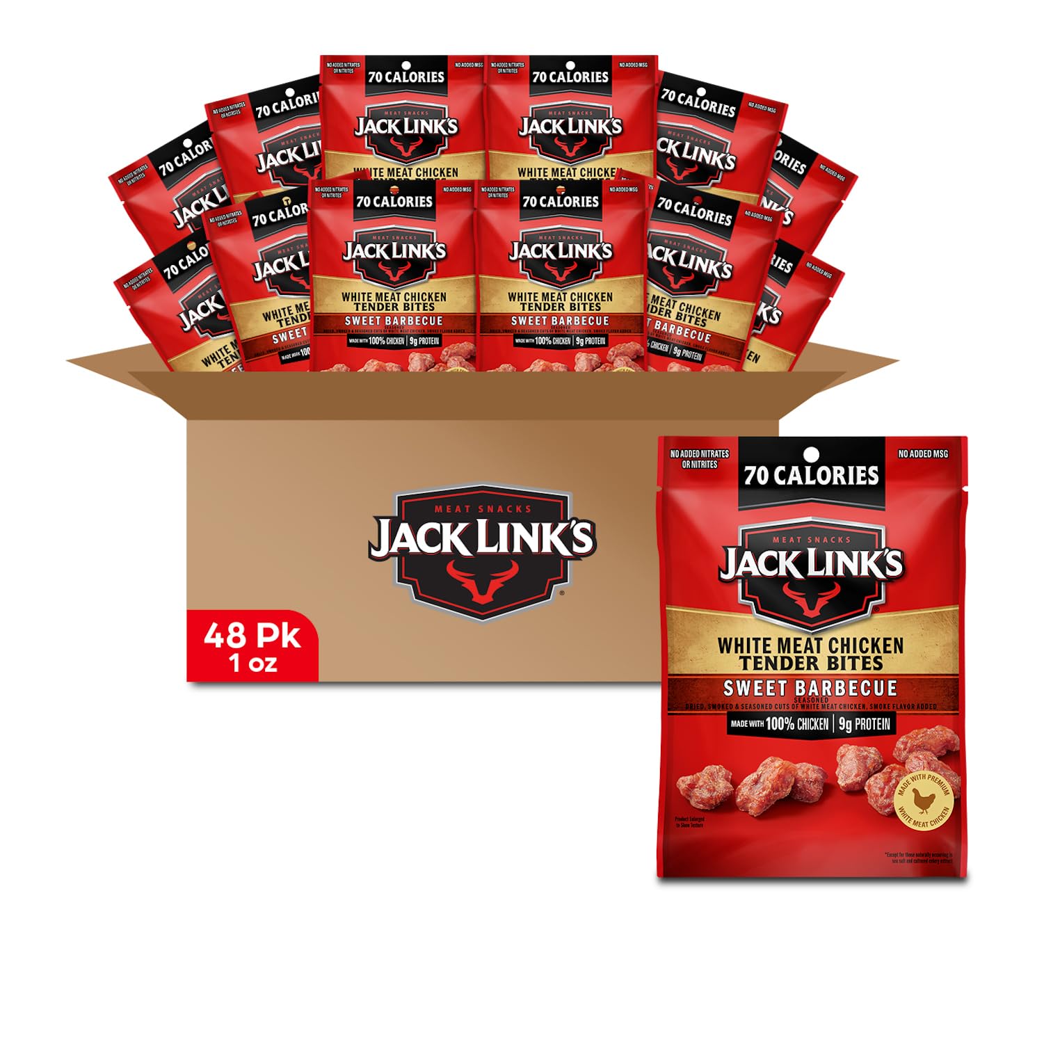 Jack Link s Chicken Tender Bites, Sweet BBQ, Bulk Pack - Flavorful Meat Snack for School, 9g Protein and 70 Calories, Made with