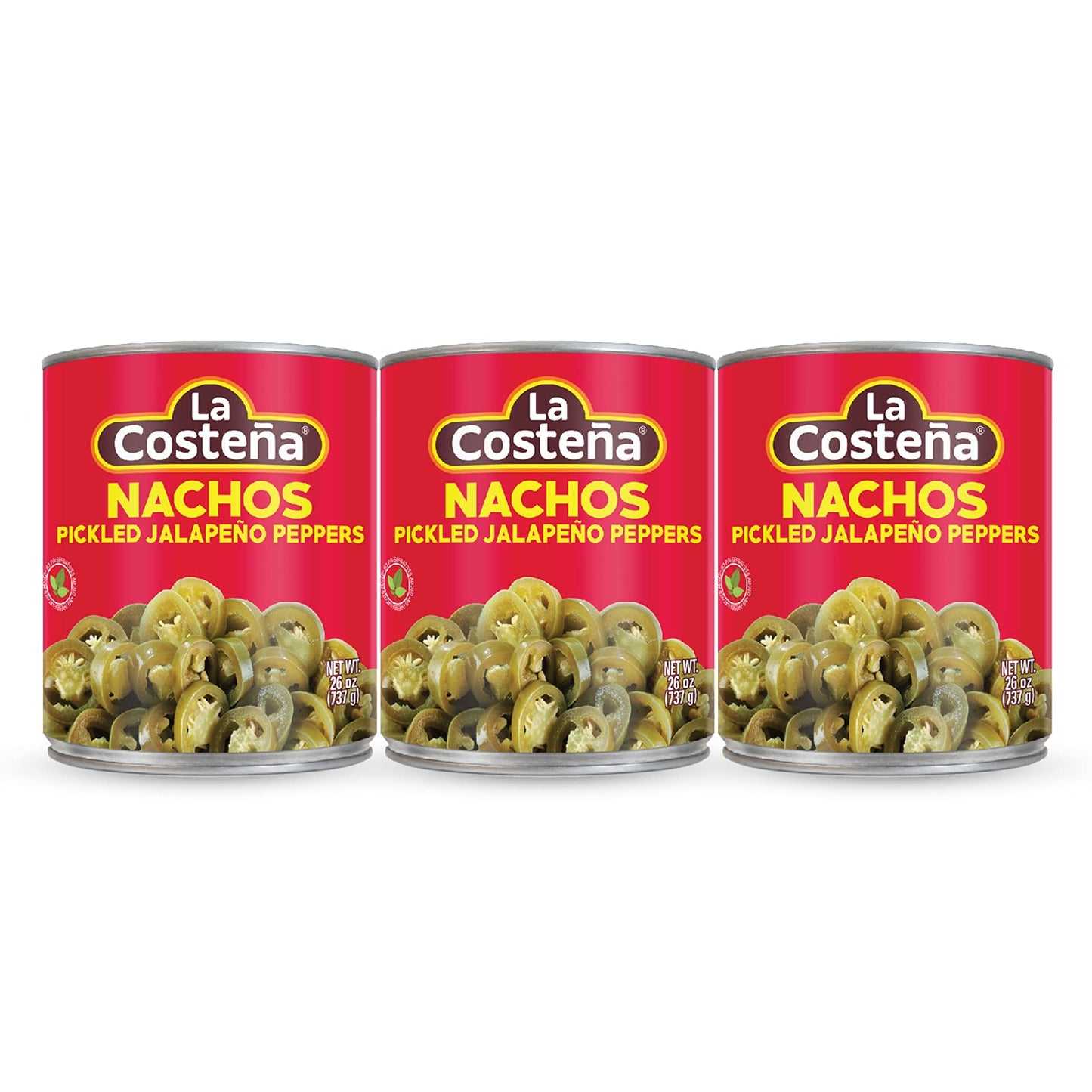 La Costeña Nacho Sliced Jalapeño Peppers, Pickled Green Hot, 26-Ounce Can, Pack of 3, 1.625 Pound Total