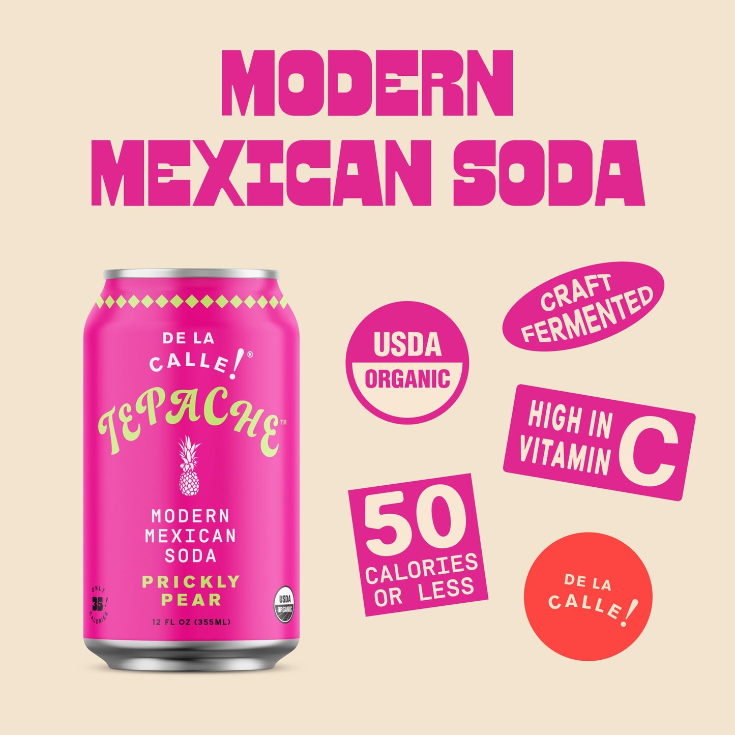 De La Calle Tepache Cactus Prickly Pear Sparkling Beverage, Organic, Low Sugar, 12 Fl Oz (Pack of 12), Clear