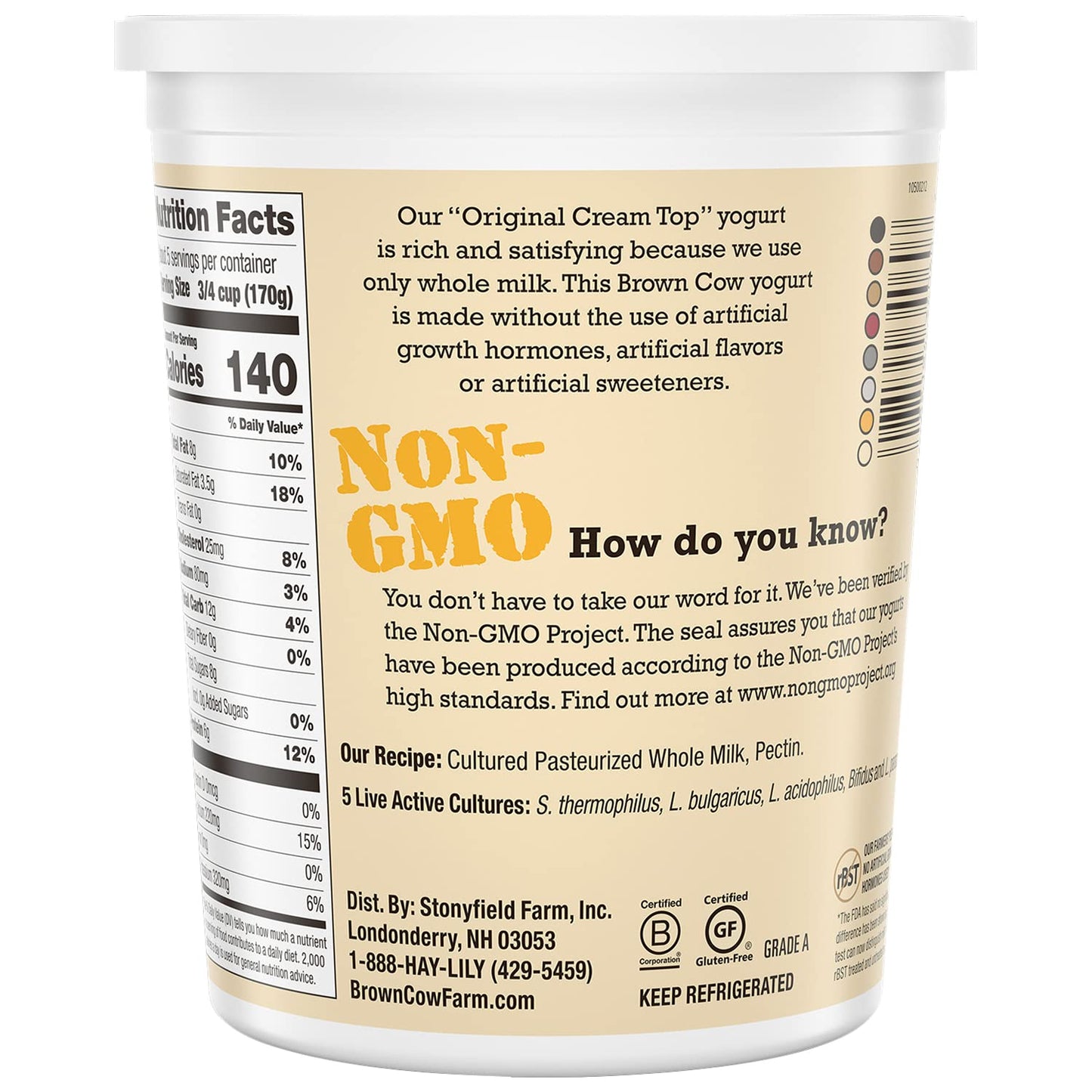 Brown Cow Cream Top Plain Whole Milk Yogurt, 32 oz. Carton - Creamy, Delicious Yogurt
