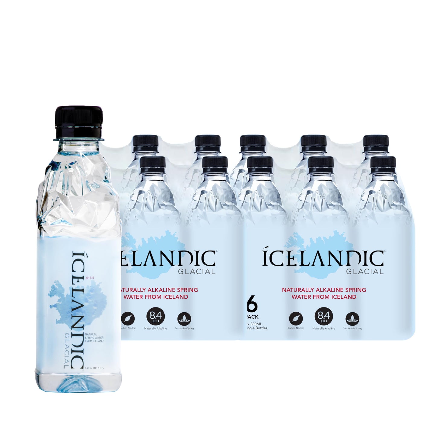 Icelandic Glacial Natural Spring Water, Unflavored, 330 ml / 11.1 Fl Oz, Pack of 24