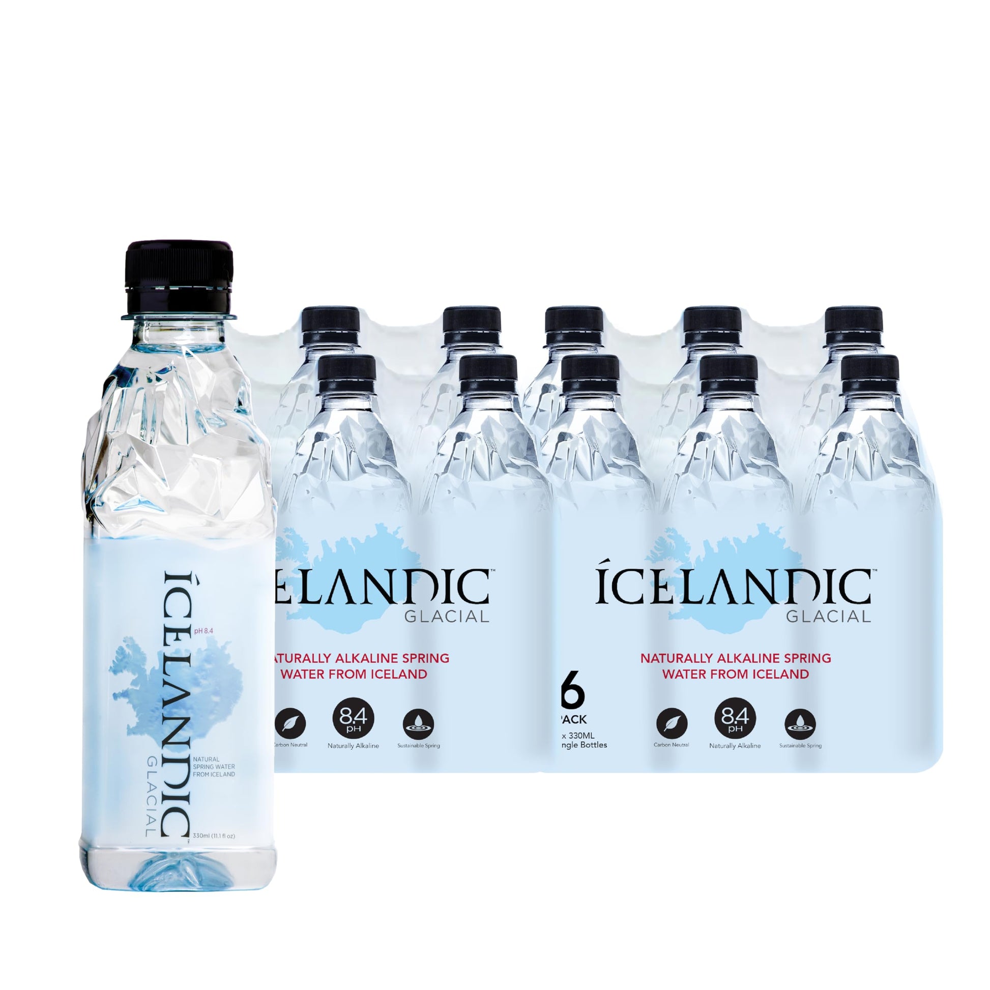 Icelandic Glacial Natural Spring Water, Unflavored, 330 ml / 11.1 Fl Oz, Pack of 24