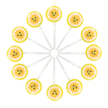 Sun Candy Lollipops - 30 Count Individually Wrapped Suckers Bulk - Cute Fun Summer Themed Yellow Candy Favors - Beach Theme Part