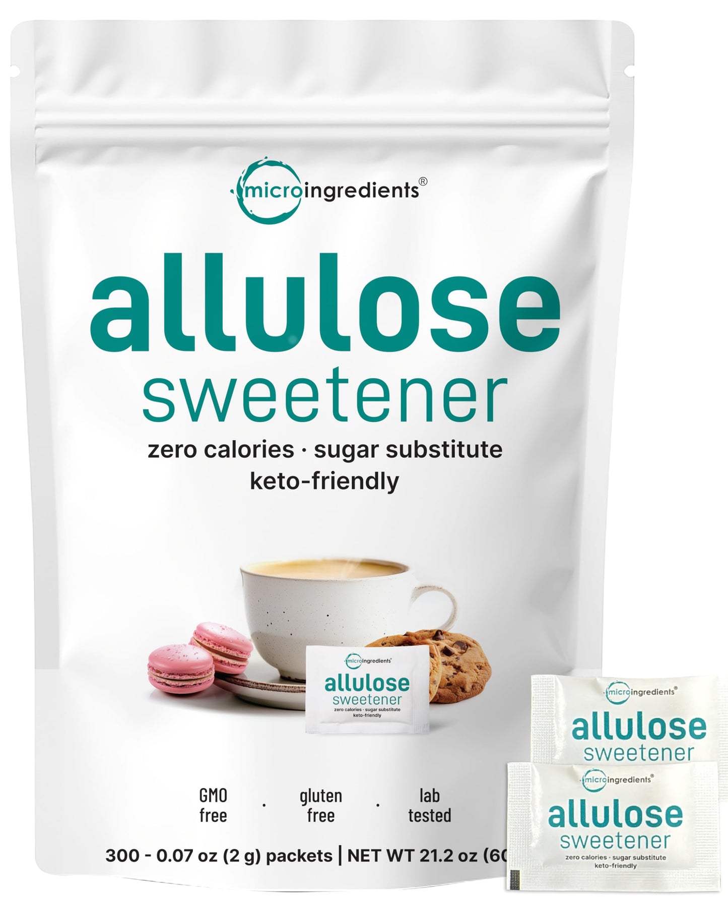 Allulose Sweetener  300 Packets | Zero Calorie  Plant Based Sugar Substitute  No After Taste | Best for Coffee  Drinks  Tea  Snacks  Cooking  & Baking | Keto Diet & Vegan Friendly | Erythritol Free