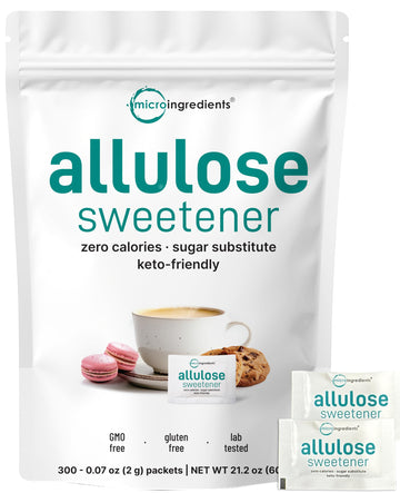 Allulose Sweetener  300 Packets | Zero Calorie  Plant Based Sugar Substitute  No After Taste | Best for Coffee  Drinks  Tea  Snacks  Cooking  & Baking | Keto Diet & Vegan Friendly | Erythritol Free