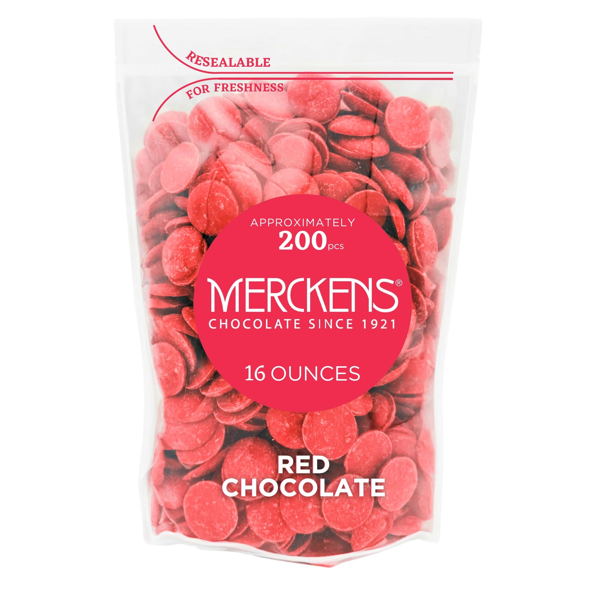 KIDU Merckens Red Chocolate Melting Wafers 16 Ounces Bulk Perfect For Dipping, Deserts, Baking And More - 1 Pound