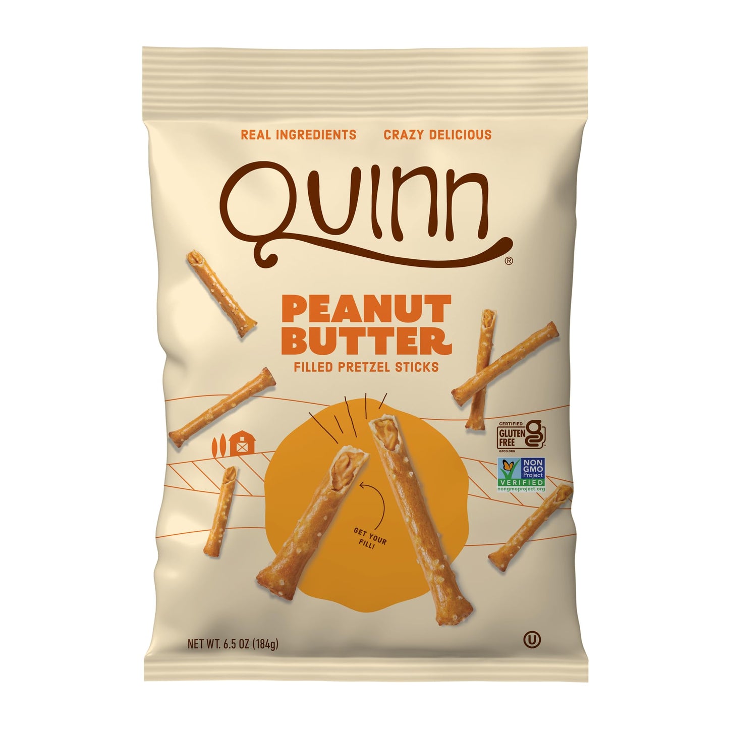 Quinn Peanut Butter Filled Pretzel Sticks, Gluten Free, Dairy Free, Vegan, 6.5 oz (Pack of 4)