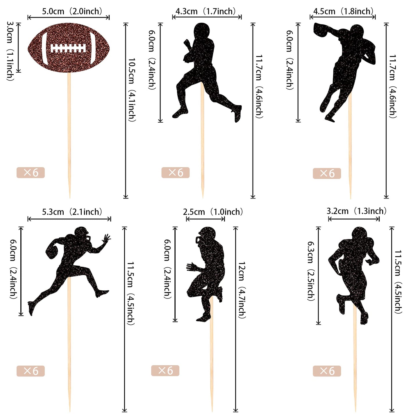36 Pcs Rugby Ball Cupcake Toppers Football Players Sport Cupcake Picks Super Rugby Sports Theme Baby Shower Birthday Party Cake