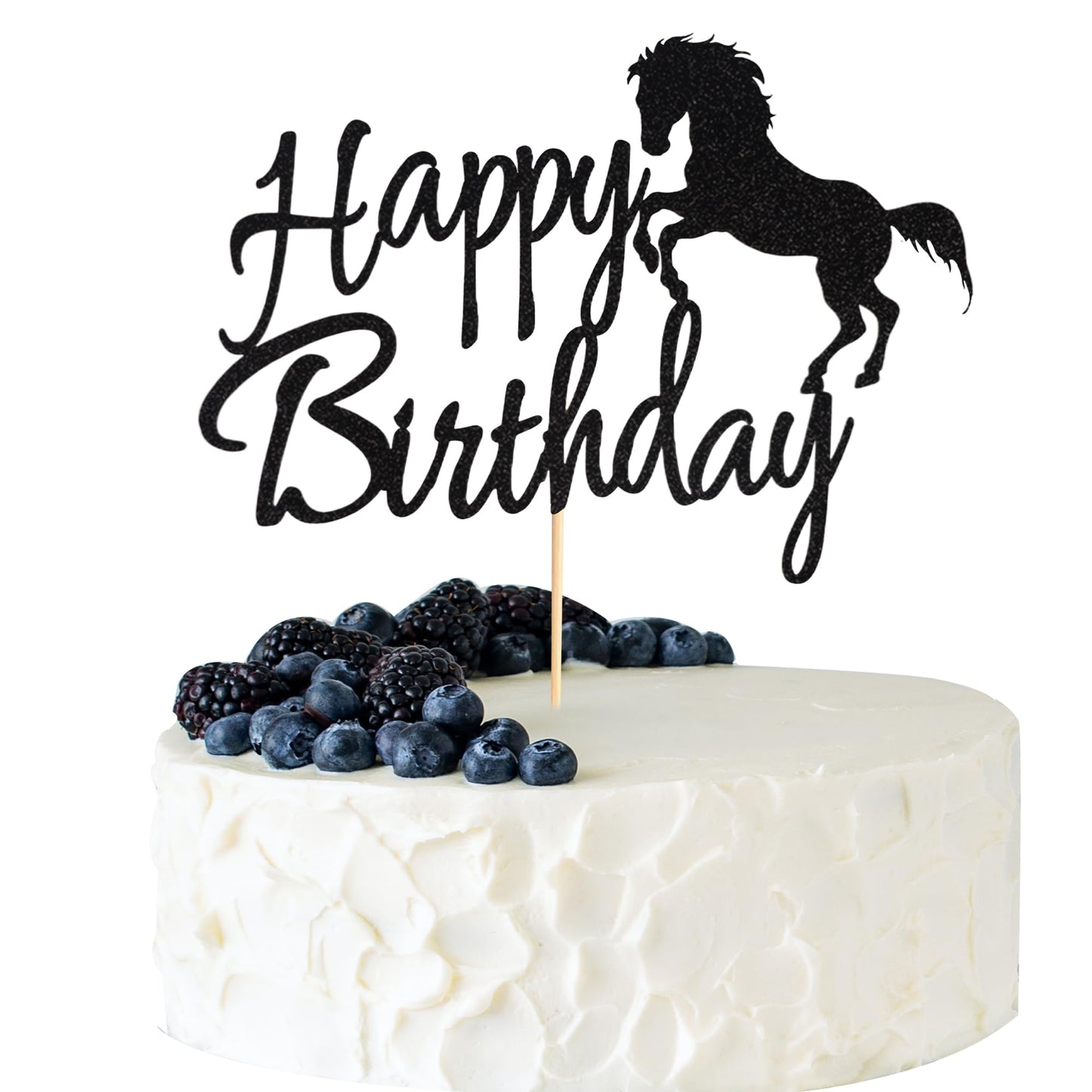 Arthsdite Horse Birthday Cake Topper, Black Glitter, Medium Size, Cardboard/Bamboo, Horse Racing Theme Party Decoration