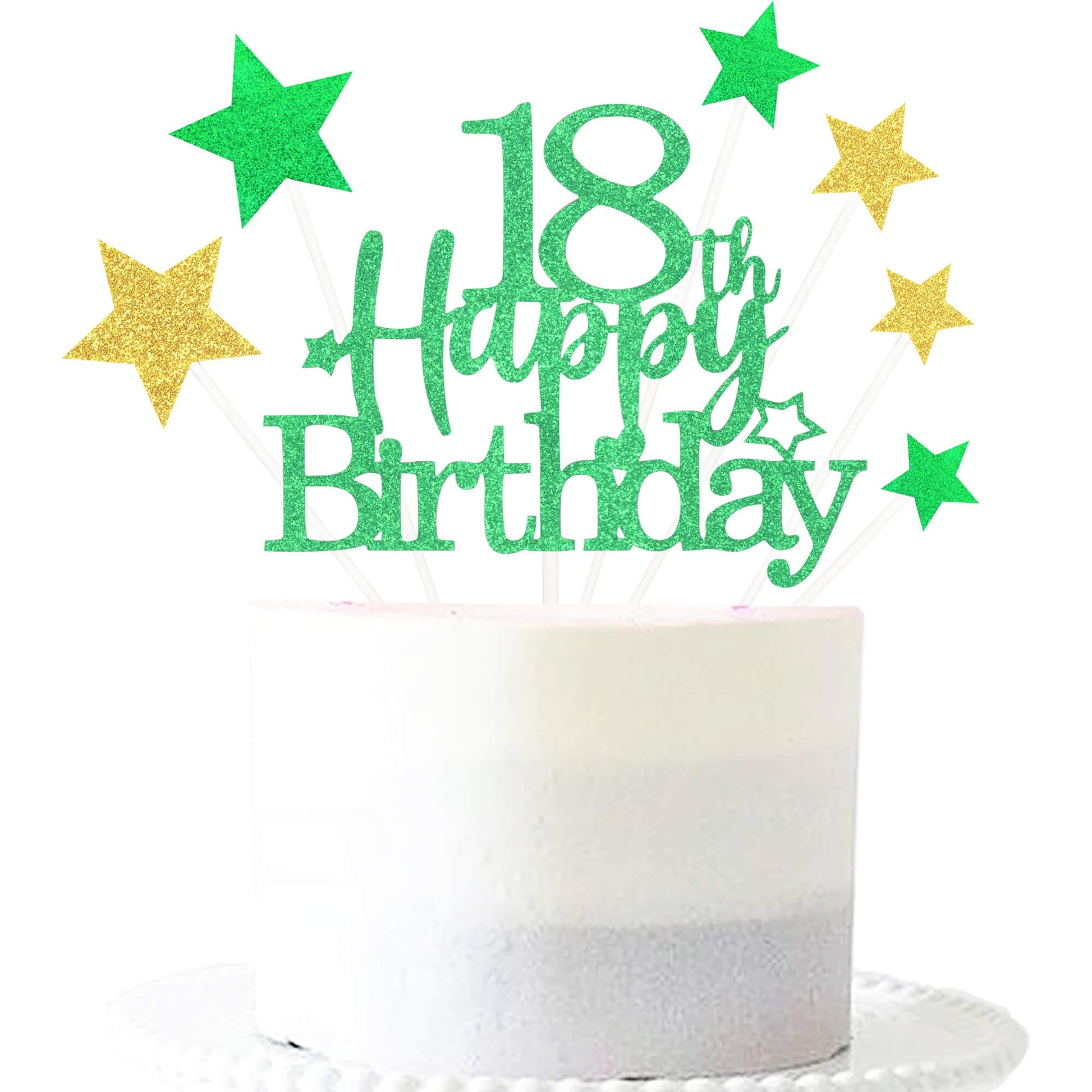 Pargleev Glittery 18th Birthday Cake Topper, Personalised, Paper, Green Gold, Model hbcp-ljcp18-221027