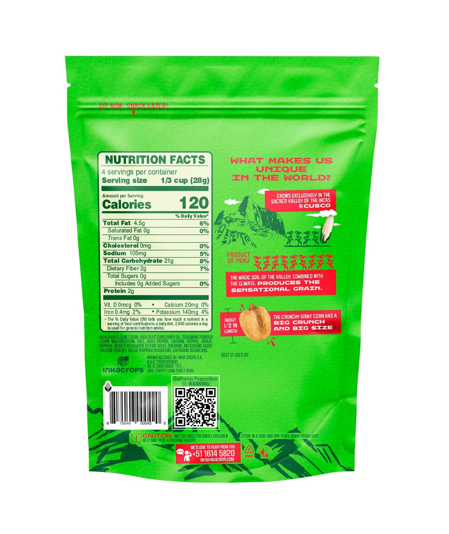 Inka Corn Gluten Free Roasted Giant Corn Chile Picante Flavored, 4 Ounce (Pack Of 6)