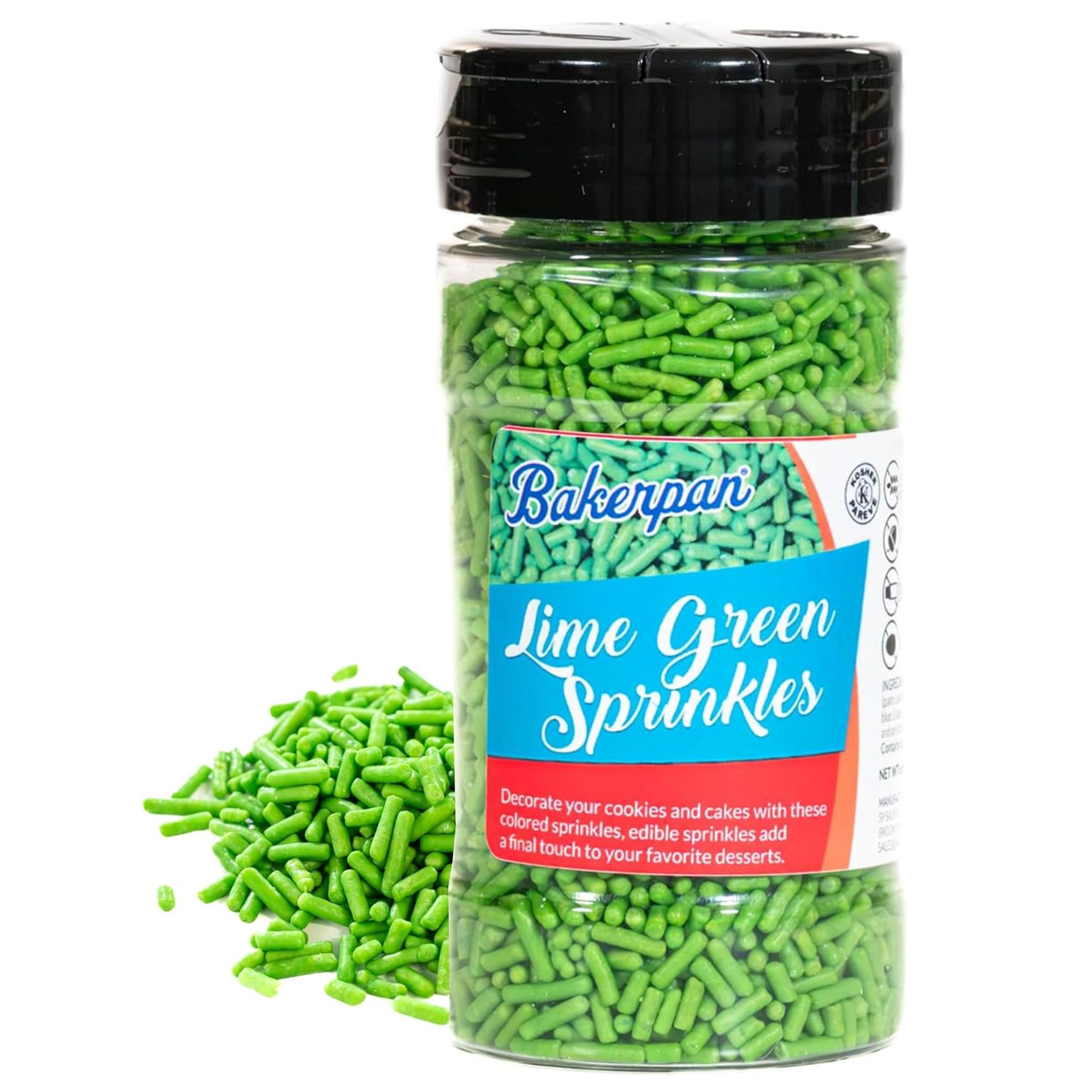 Bakerpan Lime Green Jimmies Sprinkles - 6 Ounces Lime Green Sprinkles for Cake Decorating, Edible Sprinkles for Cupcakes, Ice Cr