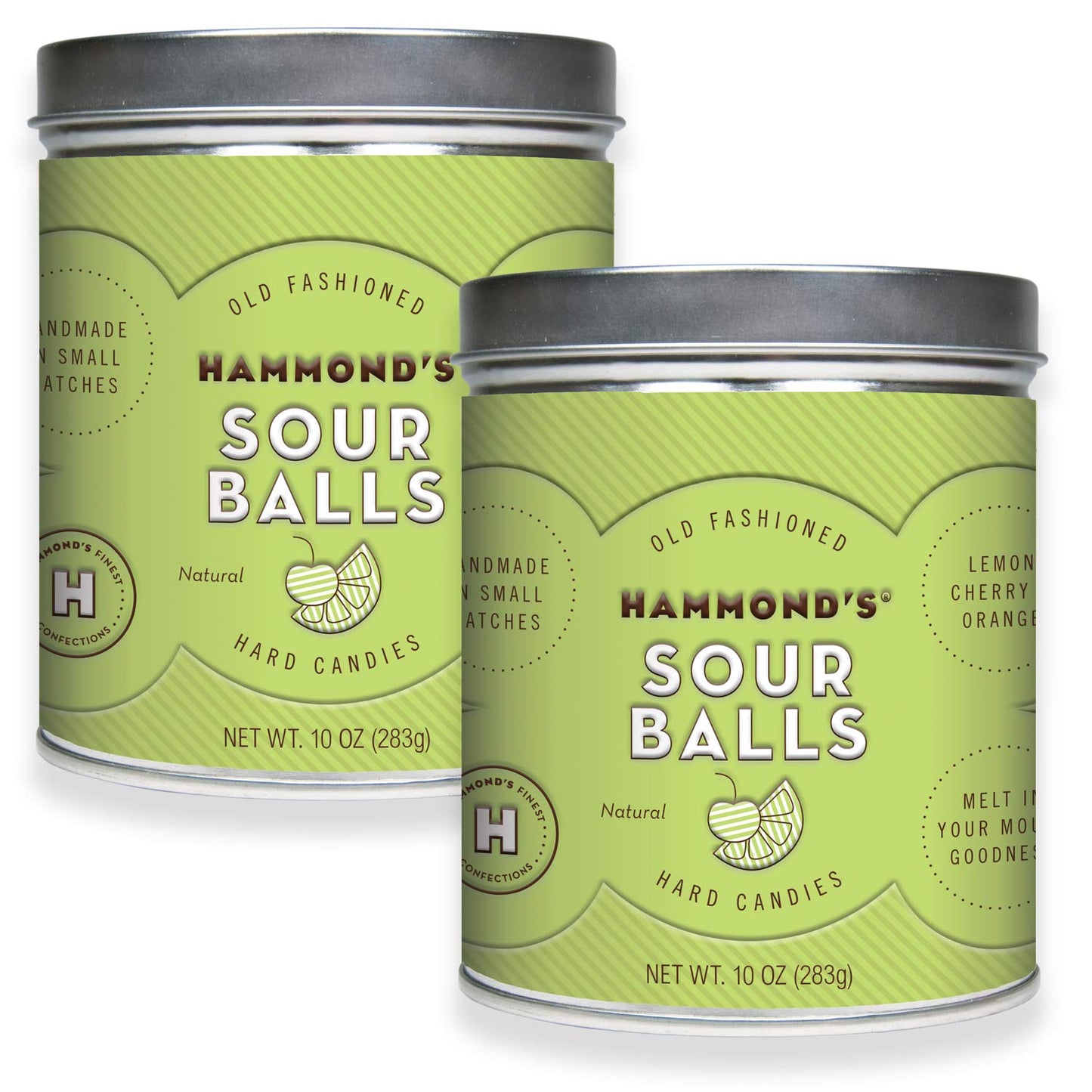 Hammonds Old Fashioned- Sour Balls Pantry Candies 2-10 Ounce Tins. Our Natural Sour Drops Are Handmade In Small Batches- Using The Finest Ingredients. Proudly Handcrafted In The Usa.
