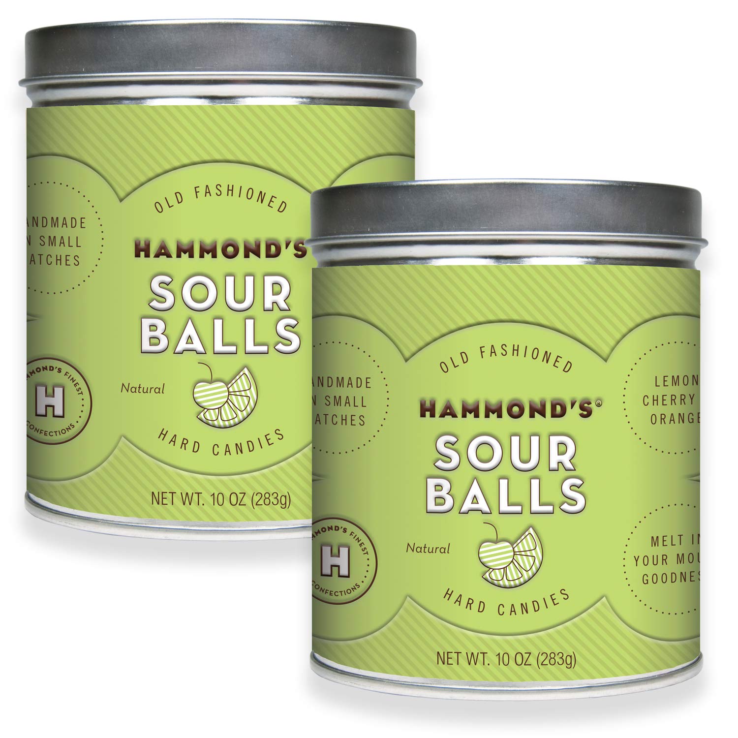 Hammonds Old Fashioned- Sour Balls Pantry Candies 2-10 Ounce Tins. Our Natural Sour Drops Are Handmade In Small Batches- Using The Finest Ingredients. Proudly Handcrafted In The Usa.