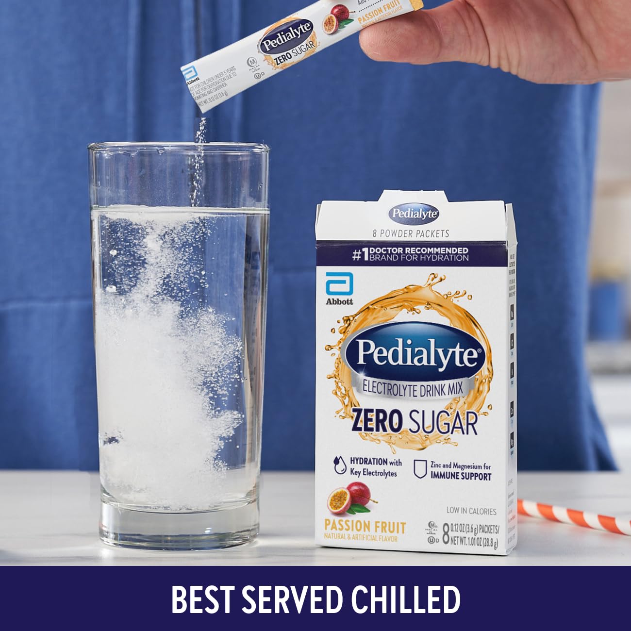 Pedialyte Electrolyte Drink Mix, Zero Sugar, Passion Fruit, 8 Single-Serving Powder Packets