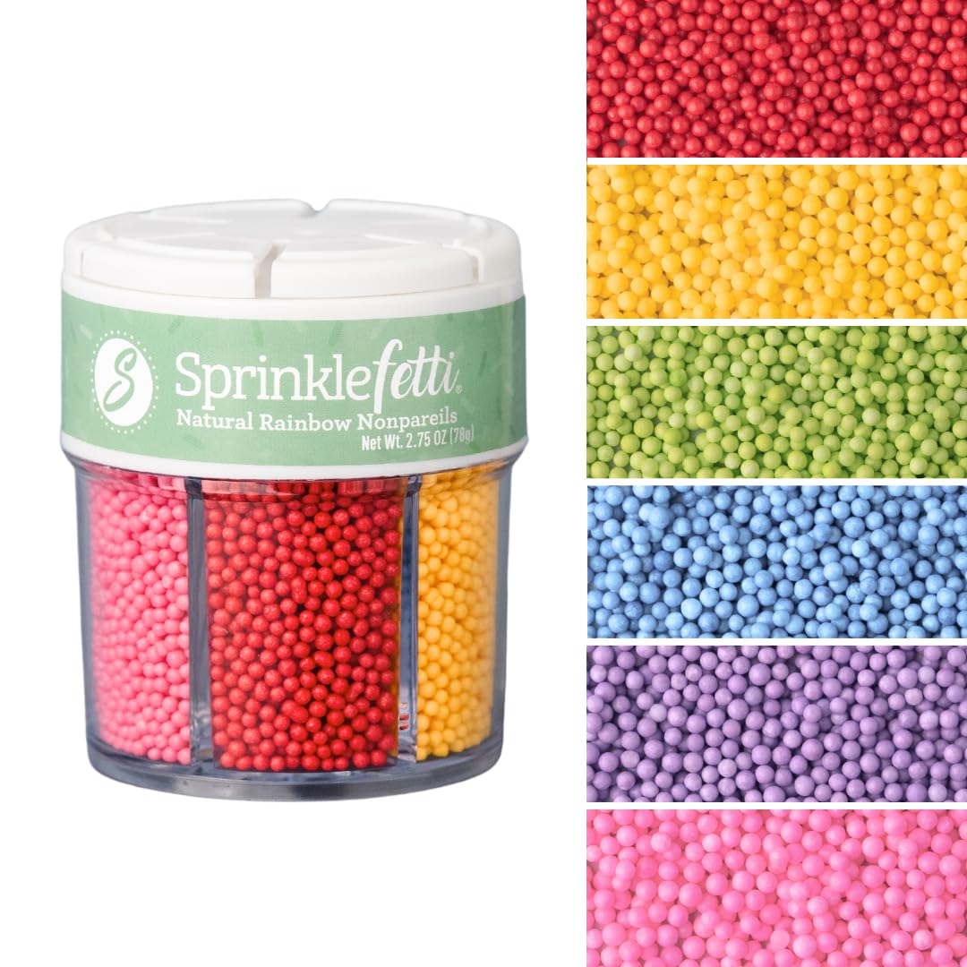 Sweets Indeed Dye Free Sprinkles 6 cell Edible Mix Nonpariels Perfect for Cake Decorations Baking Ice Cream Cookies Cupcake Topp