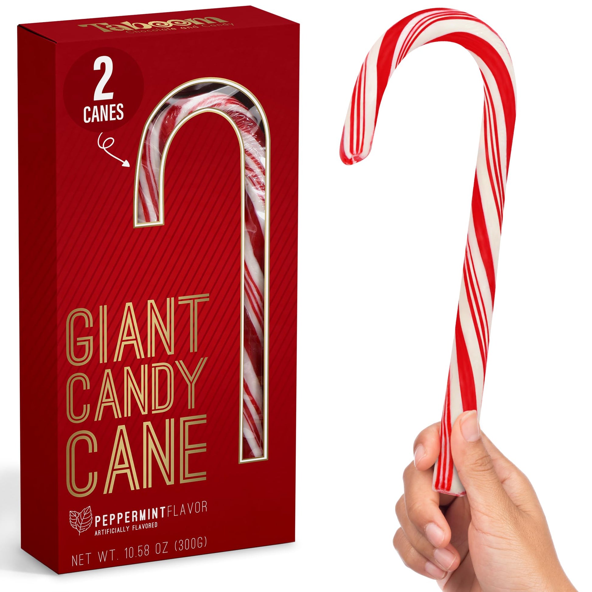 Giant Candy Cane Sticks 2 Pack Gift box - 10 Inch Individually Wrapped Christmas Candy Peppermint Flavor For Stocking Fillers, H
