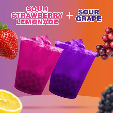 BOBAVIDA Slime Licker Popping Boba Pearls - Strawberry Lemonade & G  - 2 Tubs with Straws - No Corn Syrup
