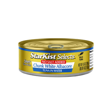 Starkist Selects No Salt Added Chunk White Albacore Tuna In Water, 4.5 Oz (12 Pack) Canned Tuna Fish, Wild Caught, Gluten Free, Ready To Eat, Perfect For Salads, Keto Meals & Snacks, 30G Protein