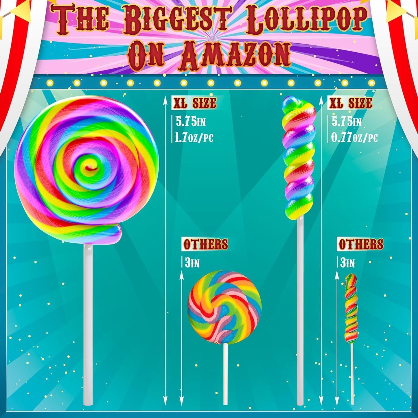 Primary Colors Candy Rainbow Swirl & Round Lollipops 24pk - Large Individually Wrapped Candy for Party Favors