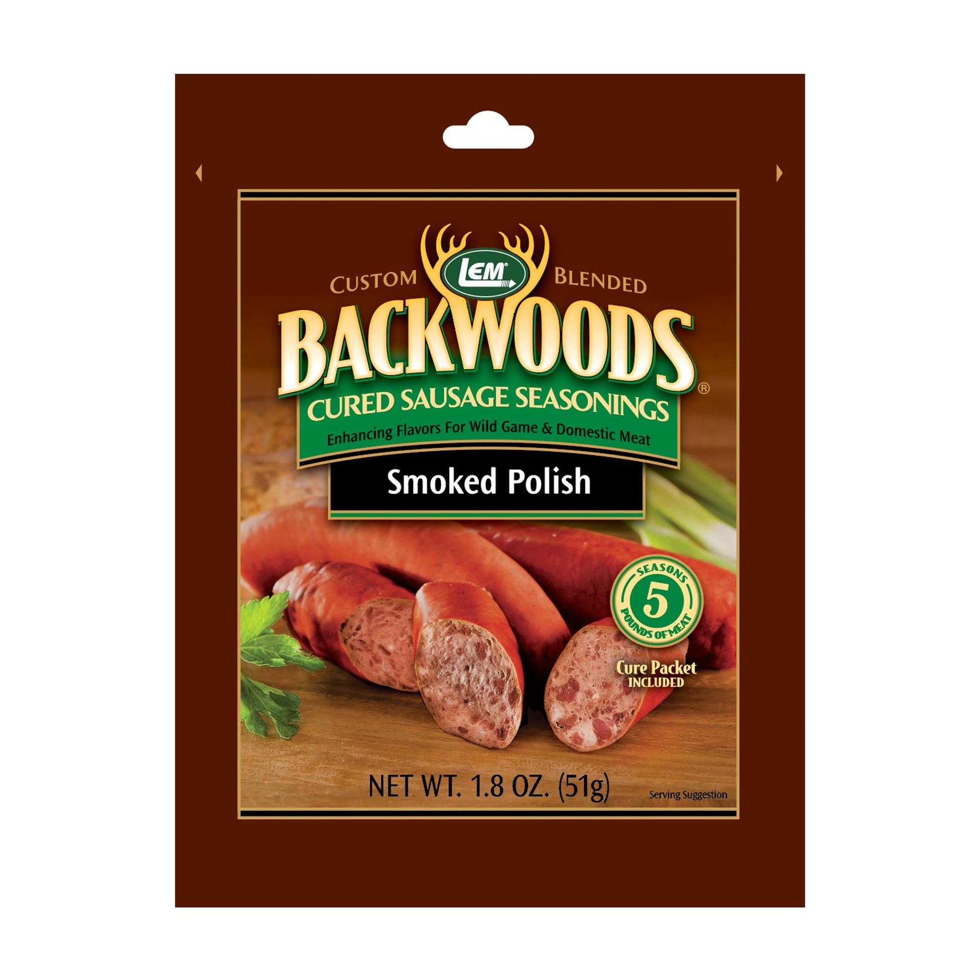 LEM Backwoods Cured Sausage Seasoning with Cure Packet, Smoked Polish, 9 Ounce