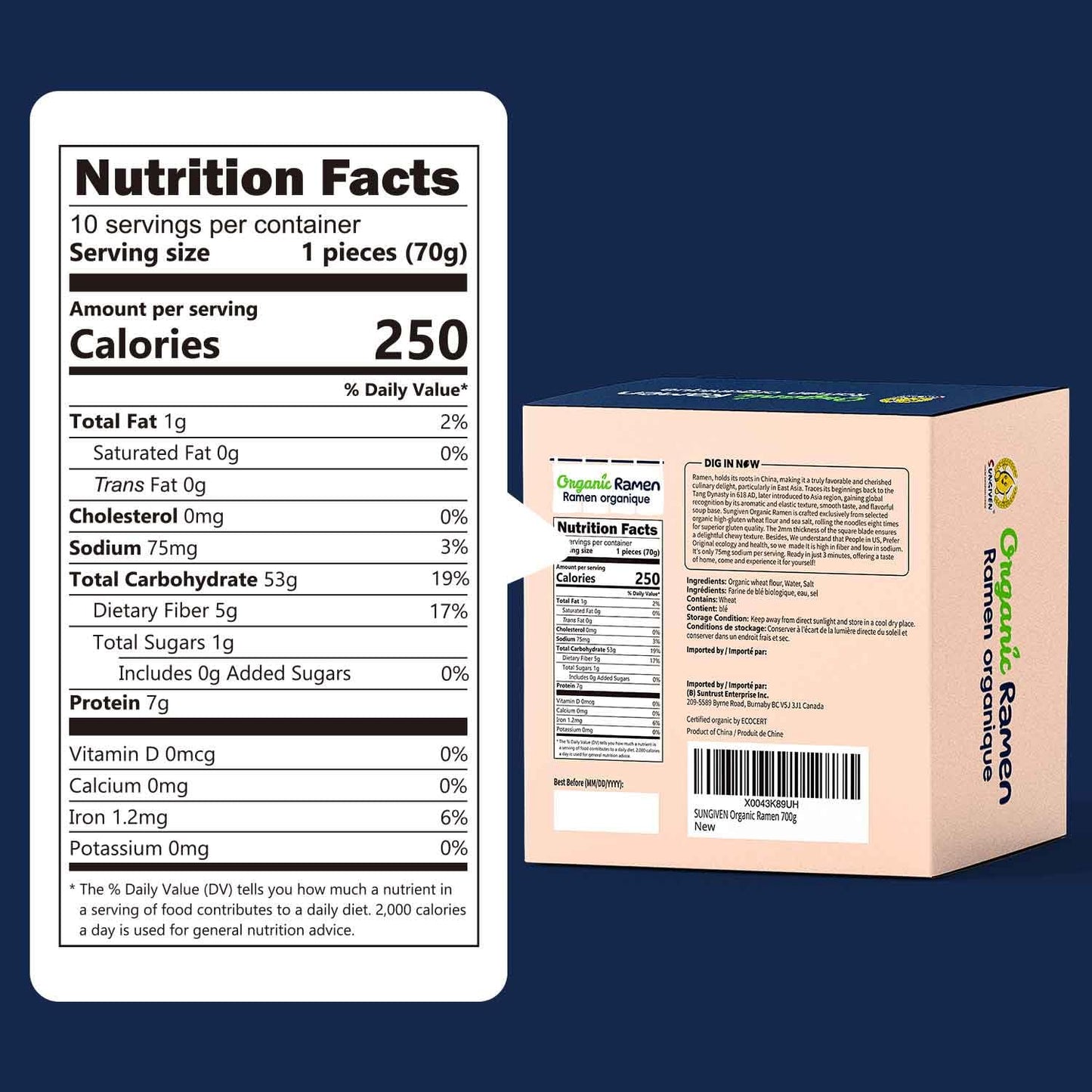SUNGIVEN Organic Ramen Noodles, Low Sodium, Non-Fried, Instant, 2.47 OZ (Pack of 10)