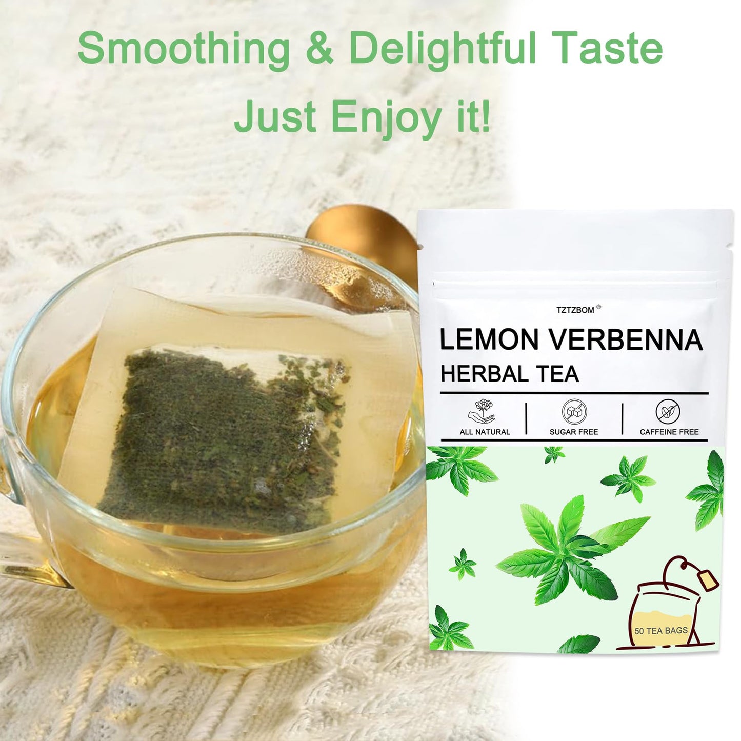 Tztzbom - Lemon Verbena Tea - 2G X 50 Count - Premium Lemon Tea Bags For Digestion Support & Relaxation - Natural Cut & Sifted L