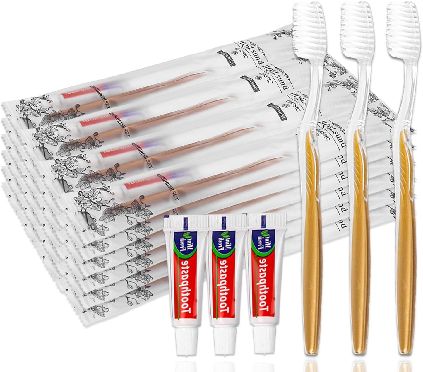 Hqslsund 50 Pack Disposable Toothbrushes With Toothpaste Individually Wrapped, Travel Toothbrush Kit, Hotel Toothbrushes Bulk Fo