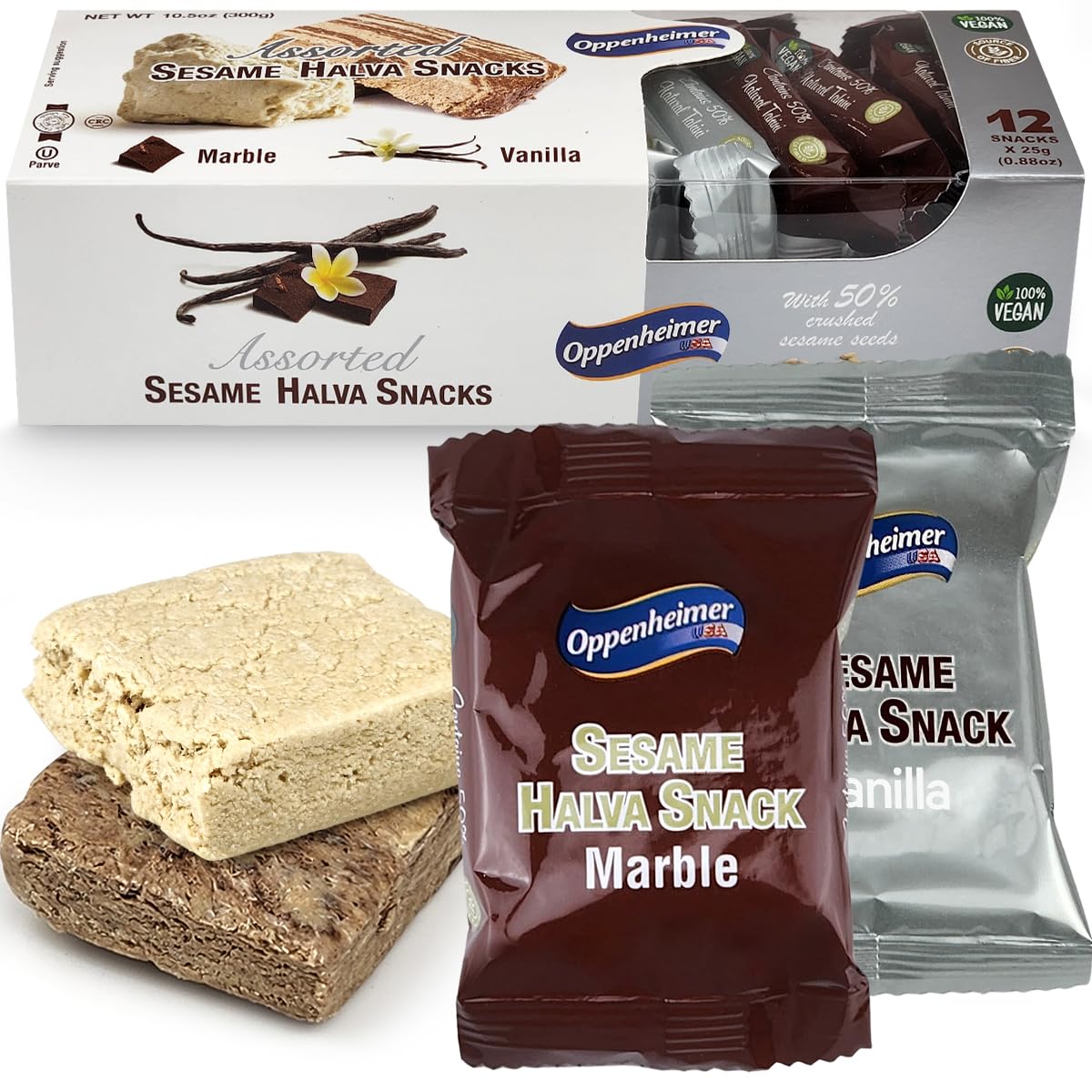 Assorted Sesame Halva Snacks Vanilla and Marble Flavors - Delicious Sweet Israeli Snacks Sesame Treat Bars Assortment for Melt-i