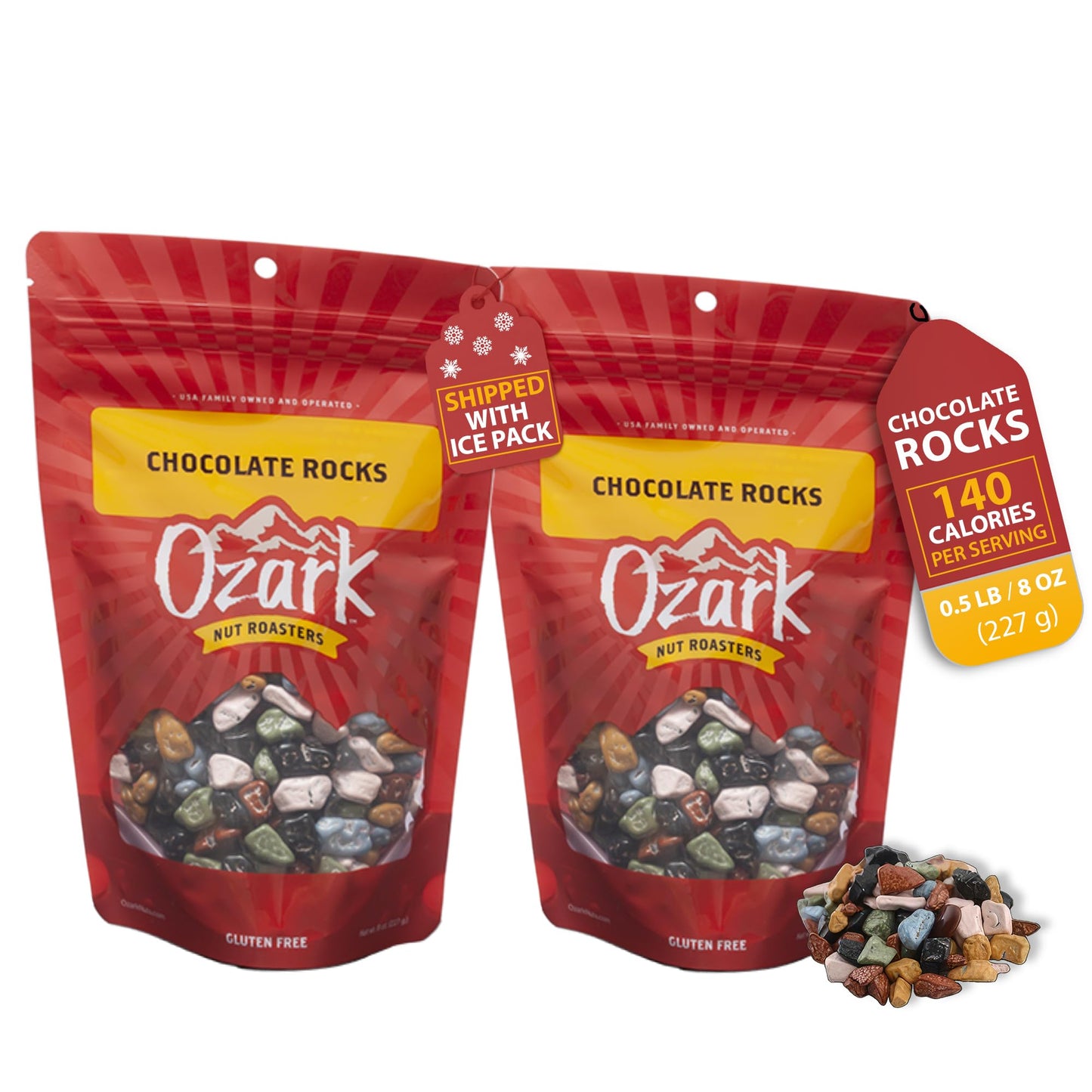 OZARK NUT ROASTERS, Chocolate Rocks, Coated-Choco Flavored Snacks, World-Class Gourmet Blended Chocolate Rocks, (8 oz) 2-Pack