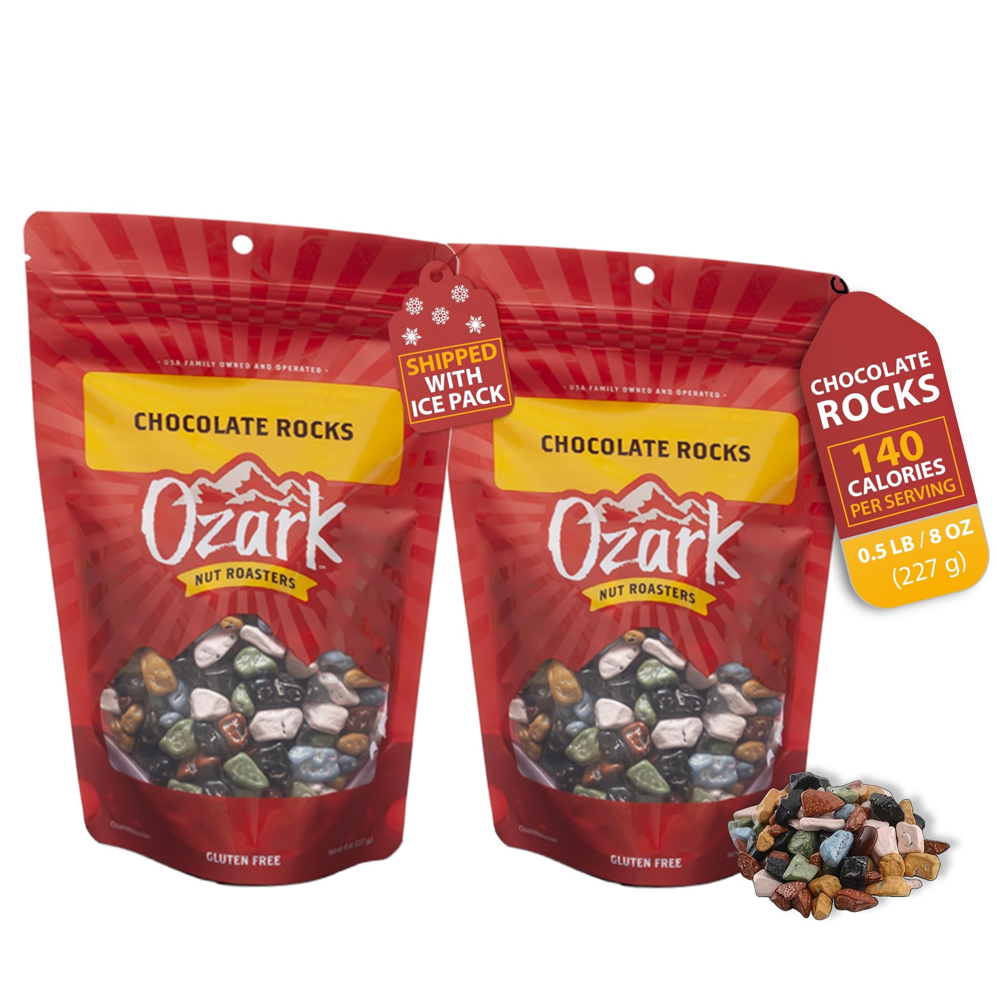 OZARK NUT ROASTERS, Chocolate Rocks, Coated-Choco Flavored Snacks, World-Class Gourmet Blended Chocolate Rocks, (8 oz) 2-Pack