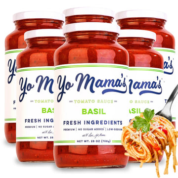 Keto Tomato Basil Pasta Sauce by Yo Mama's Foods, No Sugar Added, Low Carb, Low Sodium, Vegan, Gluten Free, Paleo Friendly, and 