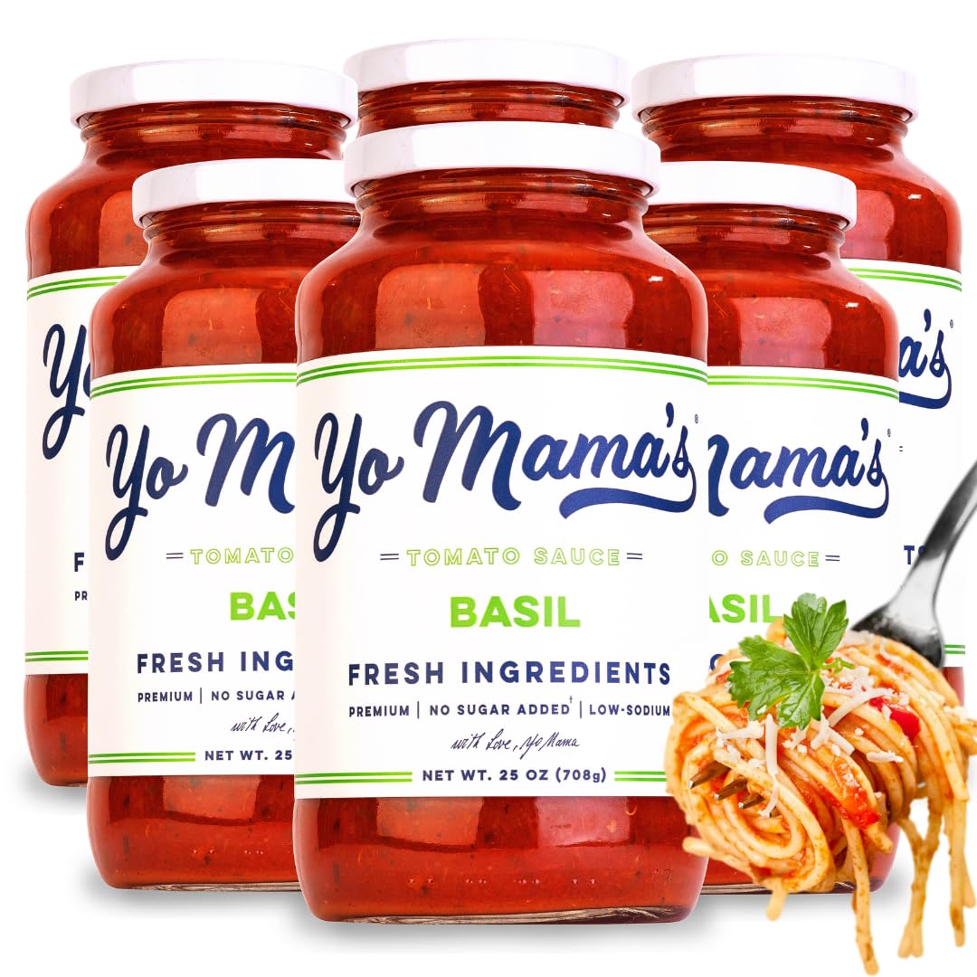 Yo Mama’s Foods Keto Tomato Basil Pasta Sauce - No Sugar Added, Low Carb, Vegan - 1.56 lb (Pack of 6)