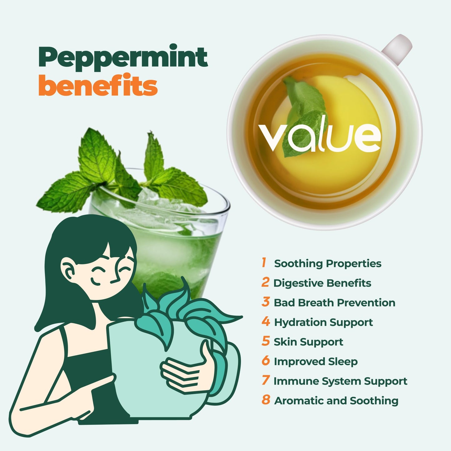 Aprika Life 100% Pure Peppermint Tea Bags, Caffeine-Free, 60 Count, Peppermint Flavor, Model AL-PMT01