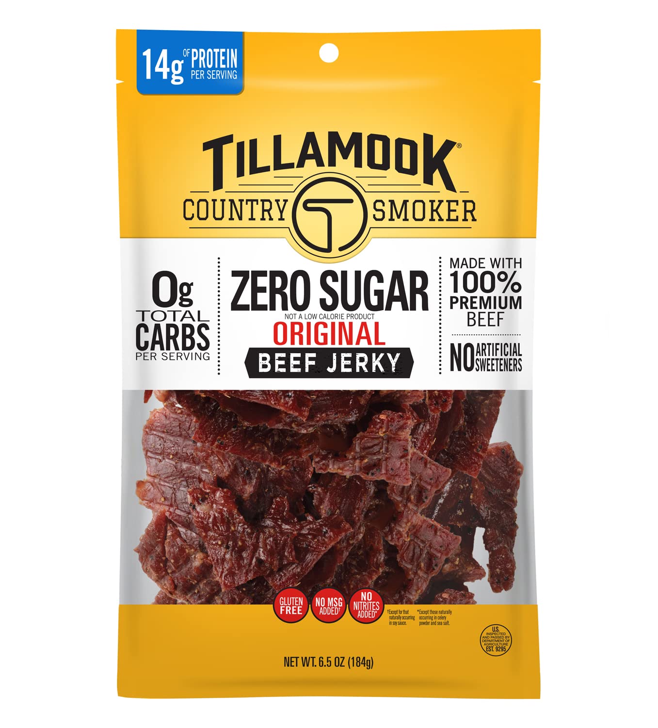 Tillamook Country Smoker Beef Jerky, Keto Friendly, Zero Sugar, Original, 6.5 Ounce
