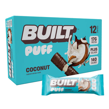 Built Bar, Puff Protein Bars, Coconut Puff, 17G Protein Snacks, On-The-Go Bars, Only 140 Calories, 6G Sugar, Collagen, Gluten Fr