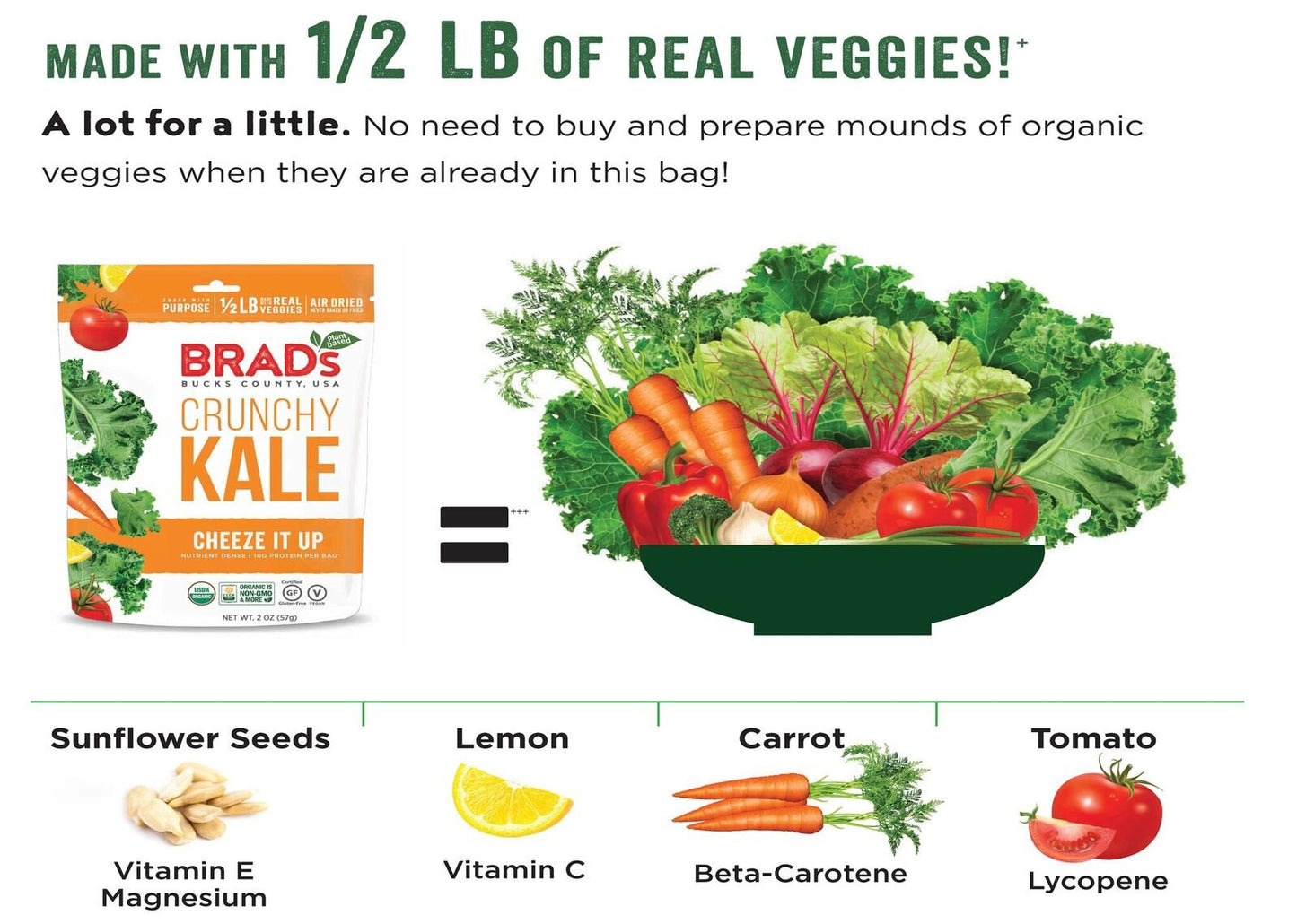 Brad'S Plant Based Organic Crunchy Kale, Cheeze It Up, 12 Bags, 24 Servings Total