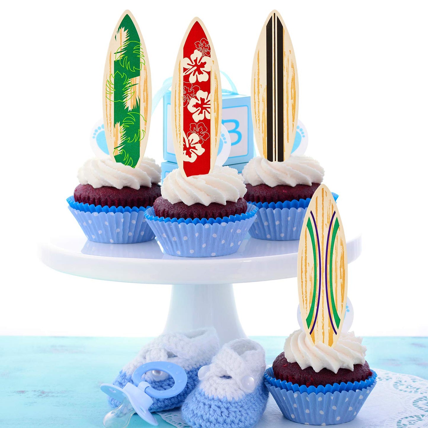 48 Pieces Surfboard Cupcake Toppers Surfboard Beach Cake Decorations Surfboard Mini Accents for Swimming Pool Summer Beach Party