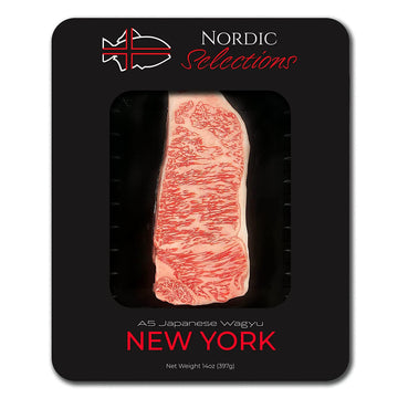 Nordic Catch - Grade A5 Japanese Wagyu Beef, New York Strip Steak Without Bone, Fresh Thick Cut, Two Portions of A5 Wagyu Steak,